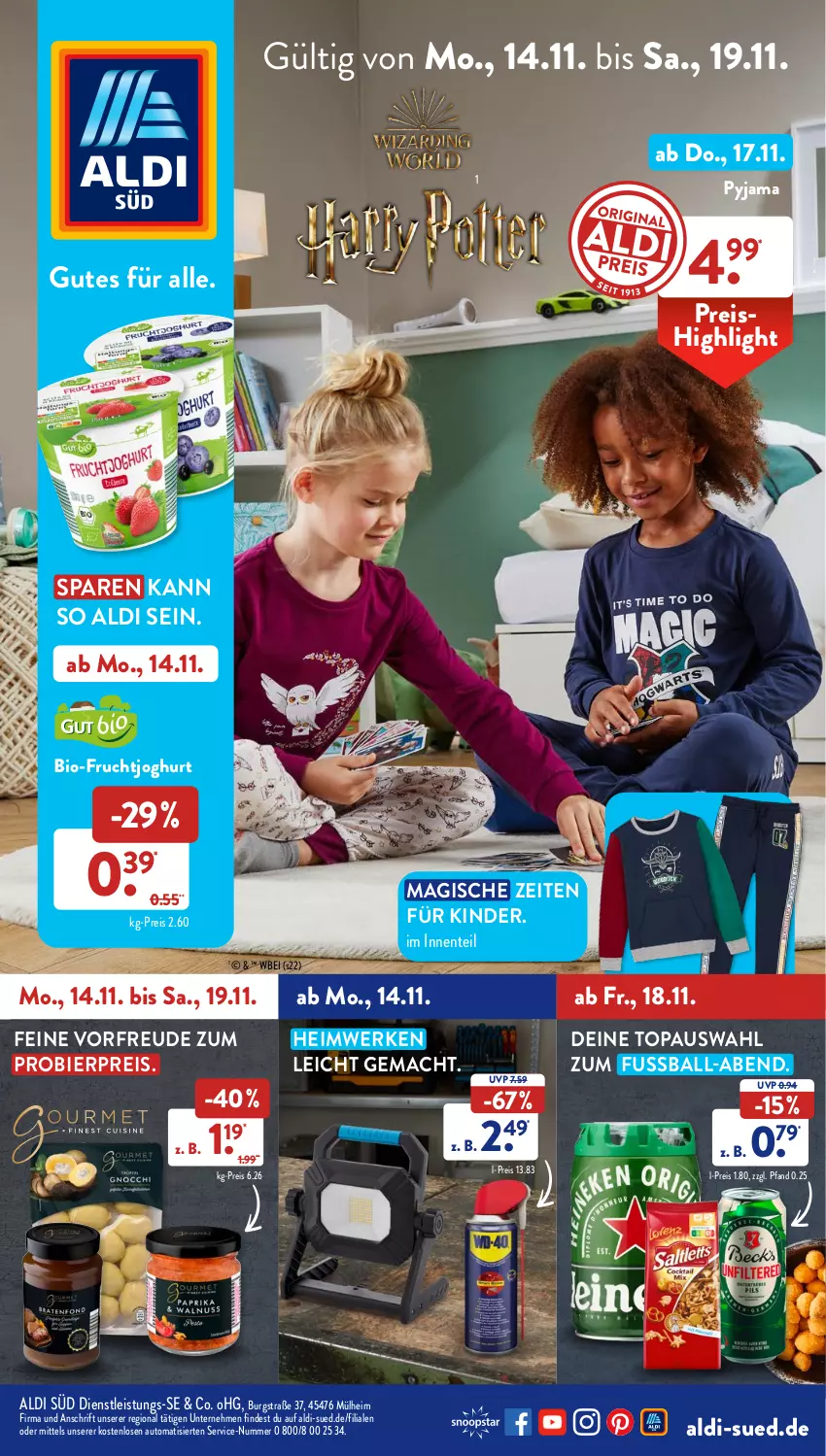 Aktueller Prospekt AldiSud - NÄCHSTE WOCHE - von 14.11 bis 19.11.2022 - strona 1 - produkty: aldi, auto, ball, bier, bio, eis, ente, frucht, fruchtjoghurt, joghur, joghurt, Kinder, mac, Pyjama, reis, Ti