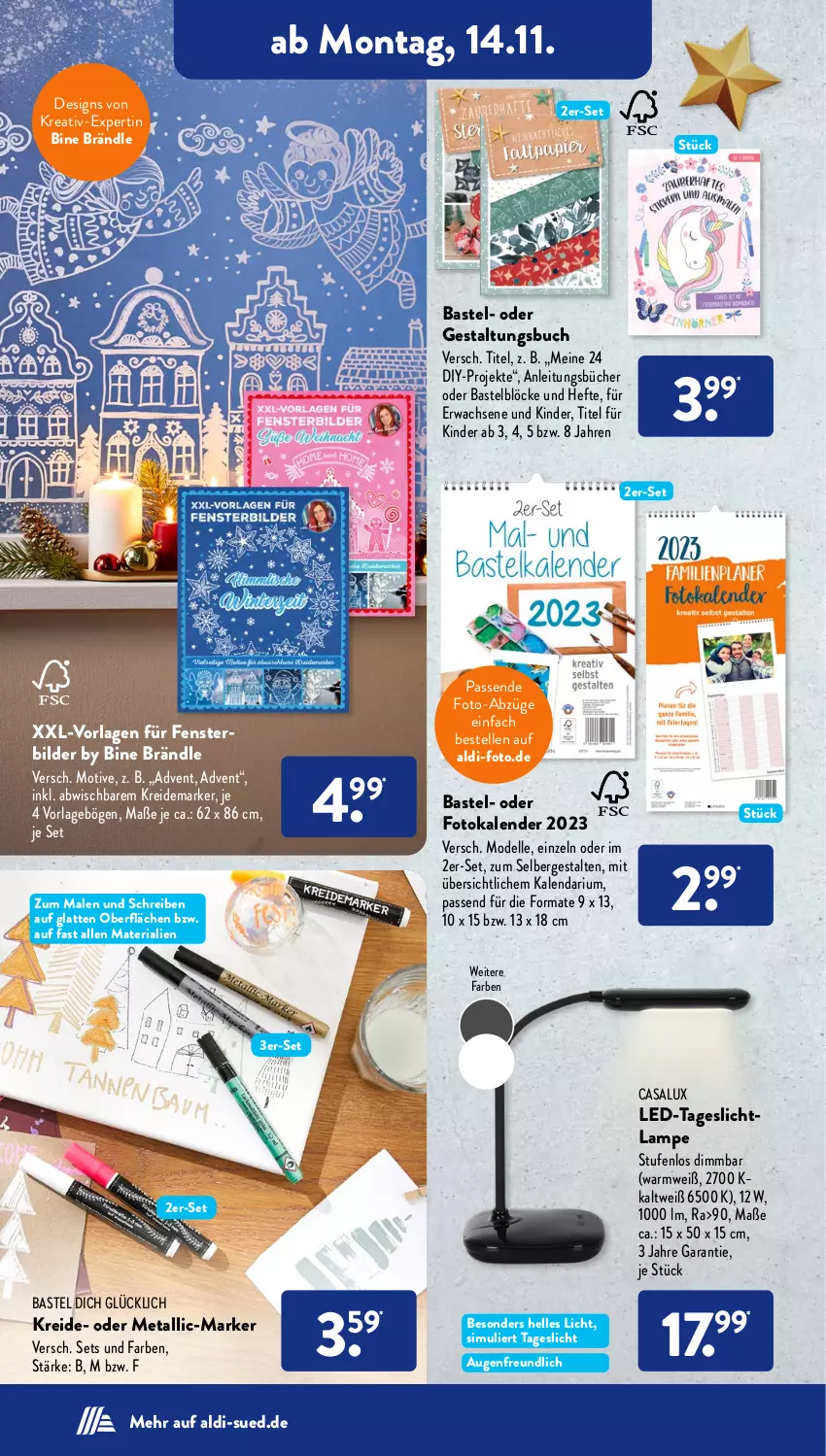 Aktueller Prospekt AldiSud - NÄCHSTE WOCHE - von 14.11 bis 19.11.2022 - strona 16 - produkty: aldi, buch, dell, elle, fenster, Fotokalender, Hefte, Kinder, Kreide, Kreidemarker, Lampe, latte, Mode, Ria, sim, Tageslichtlampe, Ti