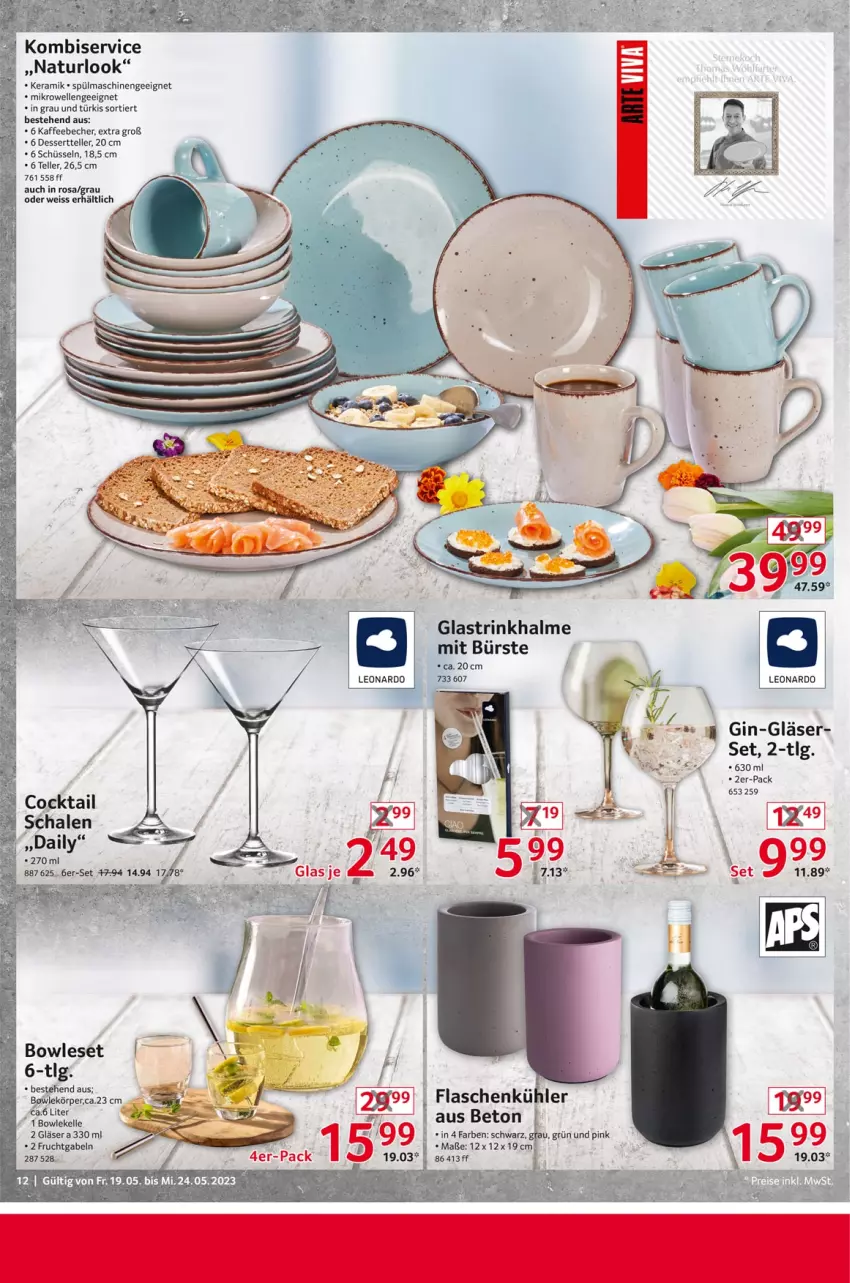 Aktueller Prospekt Selgros - Nonfood - von 19.05 bis 24.05.2023 - strona 12 - produkty: Becher, bowle, bürste, cocktail, dessert, Dessertteller, eis, elle, flasche, frucht, gabel, gin, Gläser, kaffee, kaffeebecher, leonardo, LG, mikrowelle, natur, Schal, Schale, spülmaschinen, teller, Ti, Trinkhalme