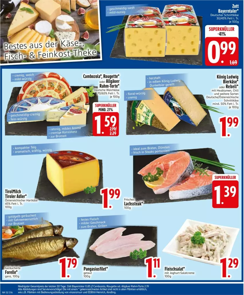 Aktueller Prospekt Edeka - Prospekte - von 06.01 bis 11.01.2025 - strona 18 - produkty: bier, blume, blumen, braten, brot, cambozola, chili, creme, deutscher schnittkäse, eier, eis, elle, filet, fleisch, fleischsalat, forelle, grill, hartkäse, Heu, joghur, joghurt, Käse, LG, milch, Pangasius, rebell, rel, rouge, rougette, salat, salatcreme, schnittkäse, Ti, torte, weichkäse