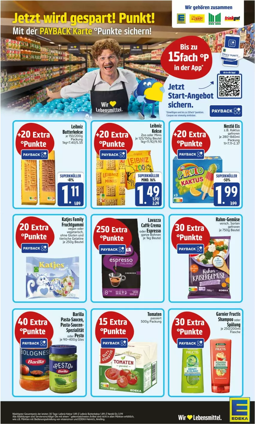 Aktueller Prospekt Edeka - Prospekte - von 06.01 bis 11.01.2025 - strona 2 - produkty: angebot, barilla, beutel, bohne, bohnen, butter, butterkeks, coupon, eis, espresso, flasche, frucht, fruchtgummi, fructis, garnier, gelatine, katjes, keks, kekse, lavazza, lebensmittel, leibniz, oder espresso, pasta, pasta-sauce, pesto, rahm-gemüse, sauce, saucen, Spezi, Ti, tomate, tomaten, Tomaten Passiert, Vegeta