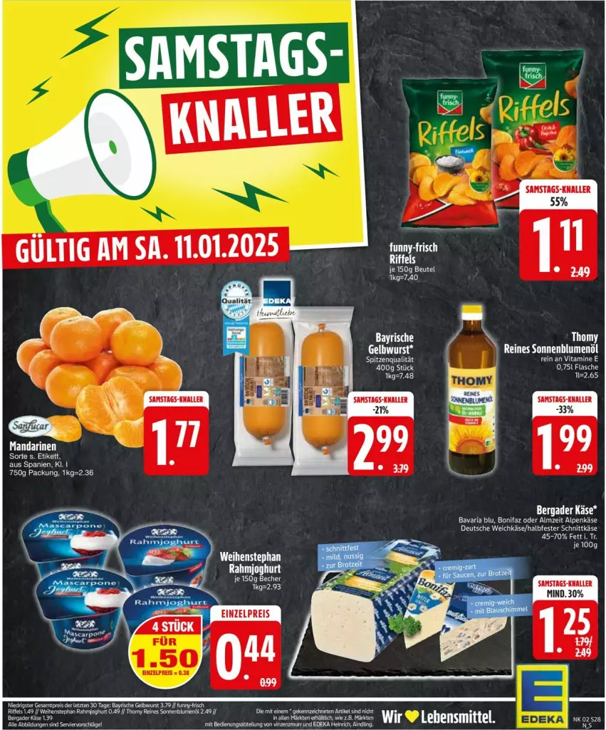 Aktueller Prospekt Edeka - Prospekte - von 06.01 bis 11.01.2025 - strona 30 - produkty: bavaria blu, Becher, bergader, beutel, blume, blumen, blumenöl, eis, flasche, funny-frisch, joghur, joghurt, Käse, lebensmittel, mandarine, mandarinen, rahmjoghurt, reis, Ria, sonnenblume, sonnenblumen, sonnenblumenöl, thomy, vita, Vitamine, weihenstephan, wurst, ZTE