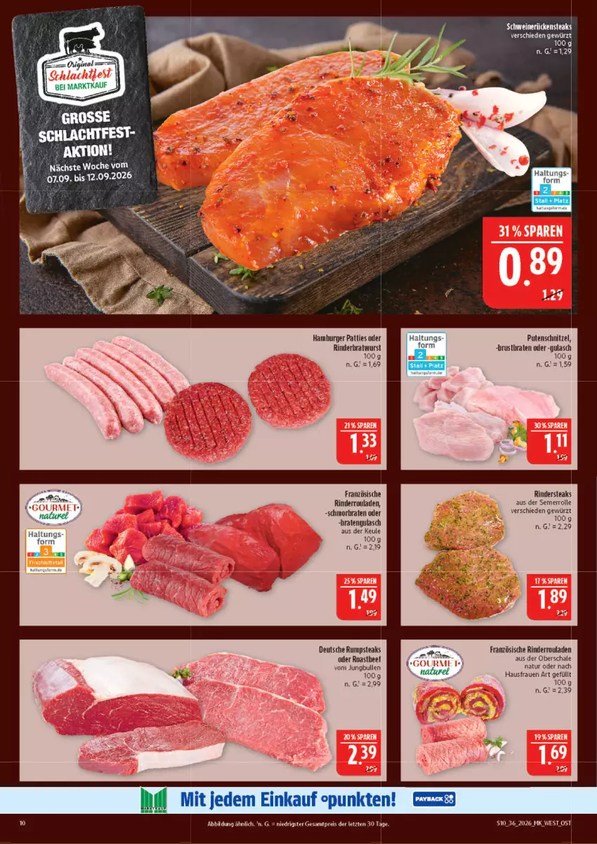Aktueller Prospekt Marktkauf - Prospekt - von 30.08 bis 05.09.2026 - strona 10 - produkty: braten, bratwurst, burger, eis, gewürz, gin, gulasch, hamburger, jungbullen, natur, pute, putenschnitzel, reis, rind, rinder, Rinderbratwurst, Rinderroulade, rinderrouladen, Rindersteak, rouladen, rum, rumpsteak, Schal, Schale, schmorbraten, schnitzel, steak, steaks, Ti, wurst, ZTE