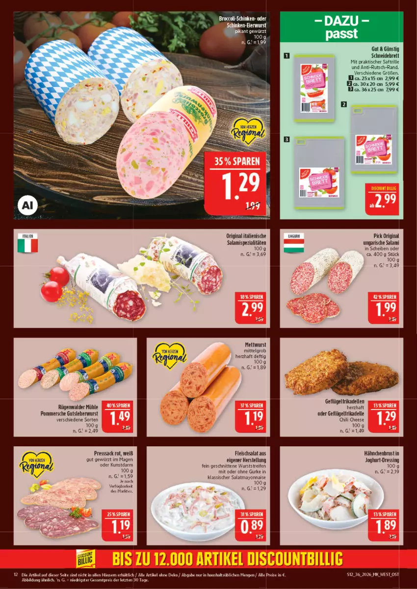Aktueller Prospekt Marktkauf - Prospekt - von 30.08 bis 05.09.2026 - strona 12 - produkty: broccoli, chili, dell, dressing, eis, elle, fleisch, fleischsalat, frikadellen, Geflügel, gewürz, gin, gurke, gutsleberwurst, hähnchenbrust, joghur, joghurt, leberwurst, LG, mayonnaise, Mett, mettwurst, Pommersche, presssack, reifen, reis, rügenwalder, rügenwalder mühle, sac, saft, salami, salat, schinken, schneidebrett, schnitten, Spezi, Ti, tisch, Ungarische Salami, wurst, Yo, ZTE