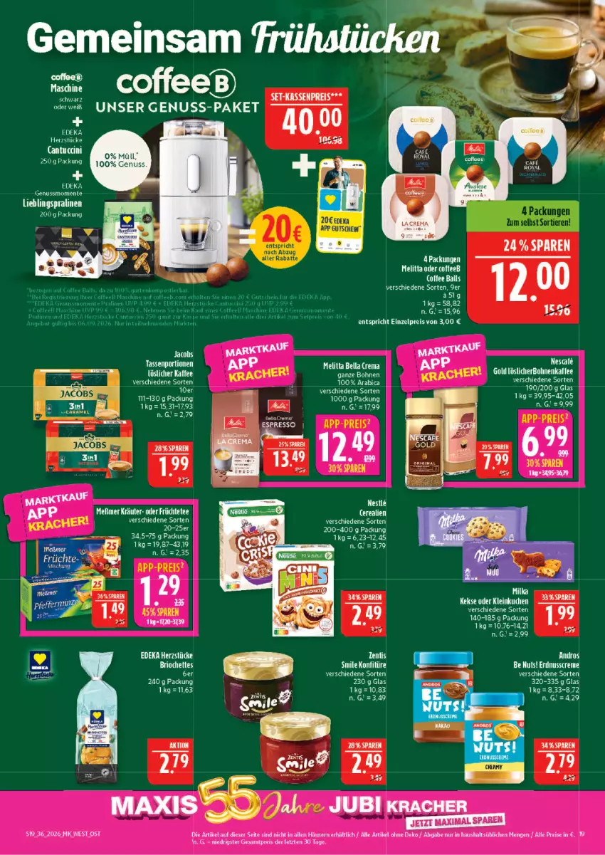 Aktueller Prospekt Marktkauf - Prospekt - von 30.08 bis 05.09.2026 - strona 19 - produkty: angebot, ball, bella crema, bohne, bohnen, bohnenkaffee, cin, creme, deka, eis, ente, erdnuss, Garten, gutschein, jacobs, kaffee, kracher, LG, melitta, Meßmer, nuss, pralinen, reis, Stier, tasse, tee, Ti, Tiere, tuc