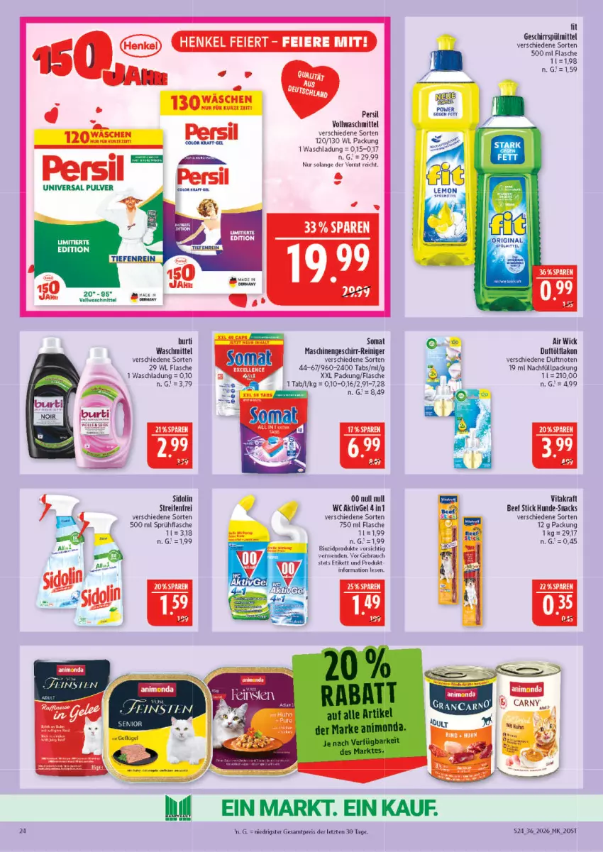 Aktueller Prospekt Marktkauf - Prospekt - von 30.08 bis 05.09.2026 - strona 24 - produkty: ACC, Air Wick, beef, bio, biozidprodukte, burti, eis, flasche, geschirr, geschirrspülmittel, kraft, persil, Rauch, reifen, reiniger, reis, rwe, sidolin, snack, snacks, somat, sprühflasche, spülmittel, Ti, universal pulver, vita, vitakraft, vollwaschmittel, waschmittel, WICK, ZTE