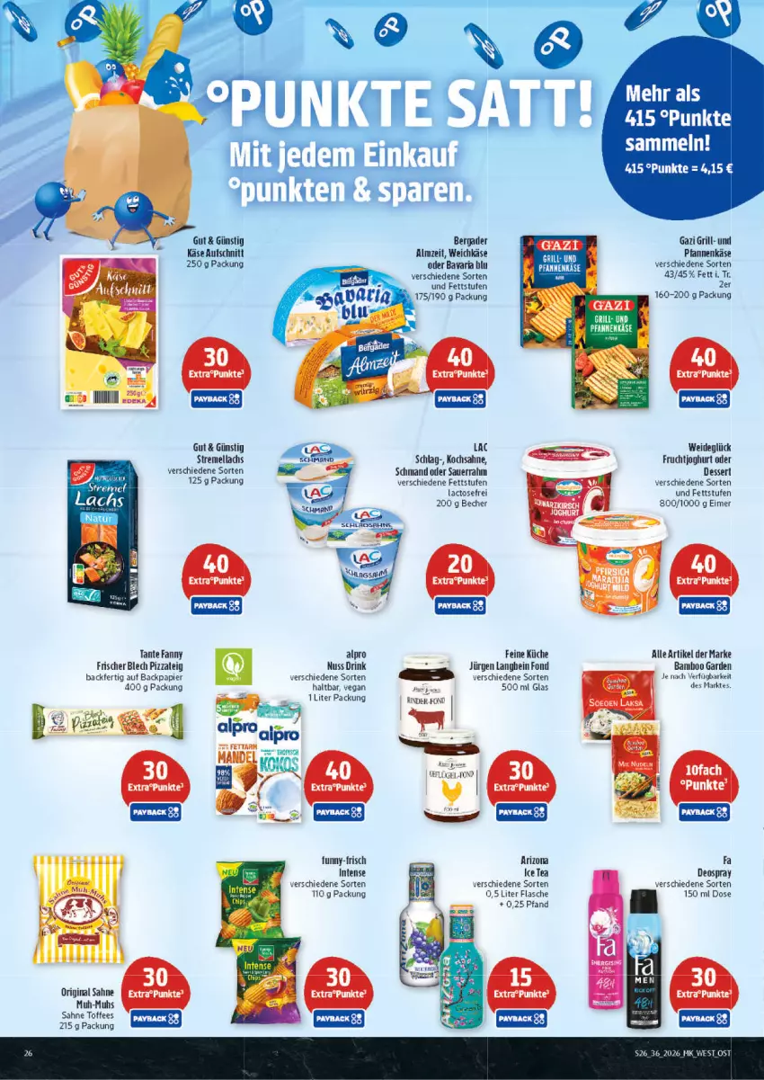 Aktueller Prospekt Marktkauf - Prospekt - von 30.08 bis 05.09.2026 - strona 26 - produkty: alpro, auer, aufschnitt, bamboo, bavaria blu, Becher, bergader, deo, deospray, dessert, drink, eimer, flasche, frucht, fruchtjoghurt, funny-frisch, gin, grill, ice tea, joghur, joghurt, Käse, küche, lachs, natur, nuss, papier, pfanne, pfannen, pfannenkäse, pizza, Pizzateig, Ria, rind, rinder, sahne, Sauerrahm, schmand, tante fanny, Ti, und pfanne, weichkäse