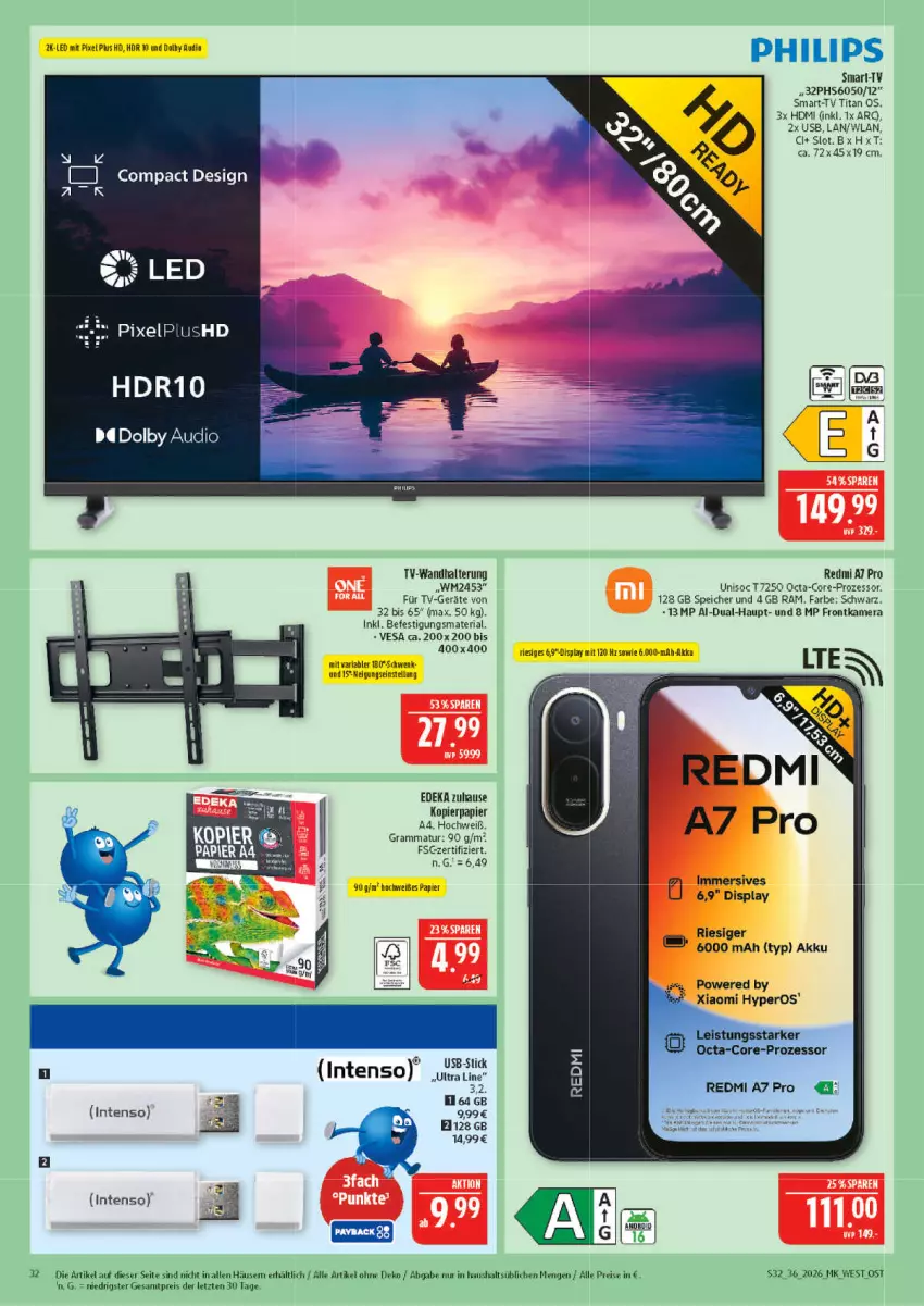 Aktueller Prospekt Marktkauf - Prospekt - von 30.08 bis 05.09.2026 - strona 32 - produkty: akku, deka, eis, frontkamera, HDMI, intenso, kamera, kopierpapier, papier, Philips, reis, Ria, Ti, usb, wandhalterung, ZTE