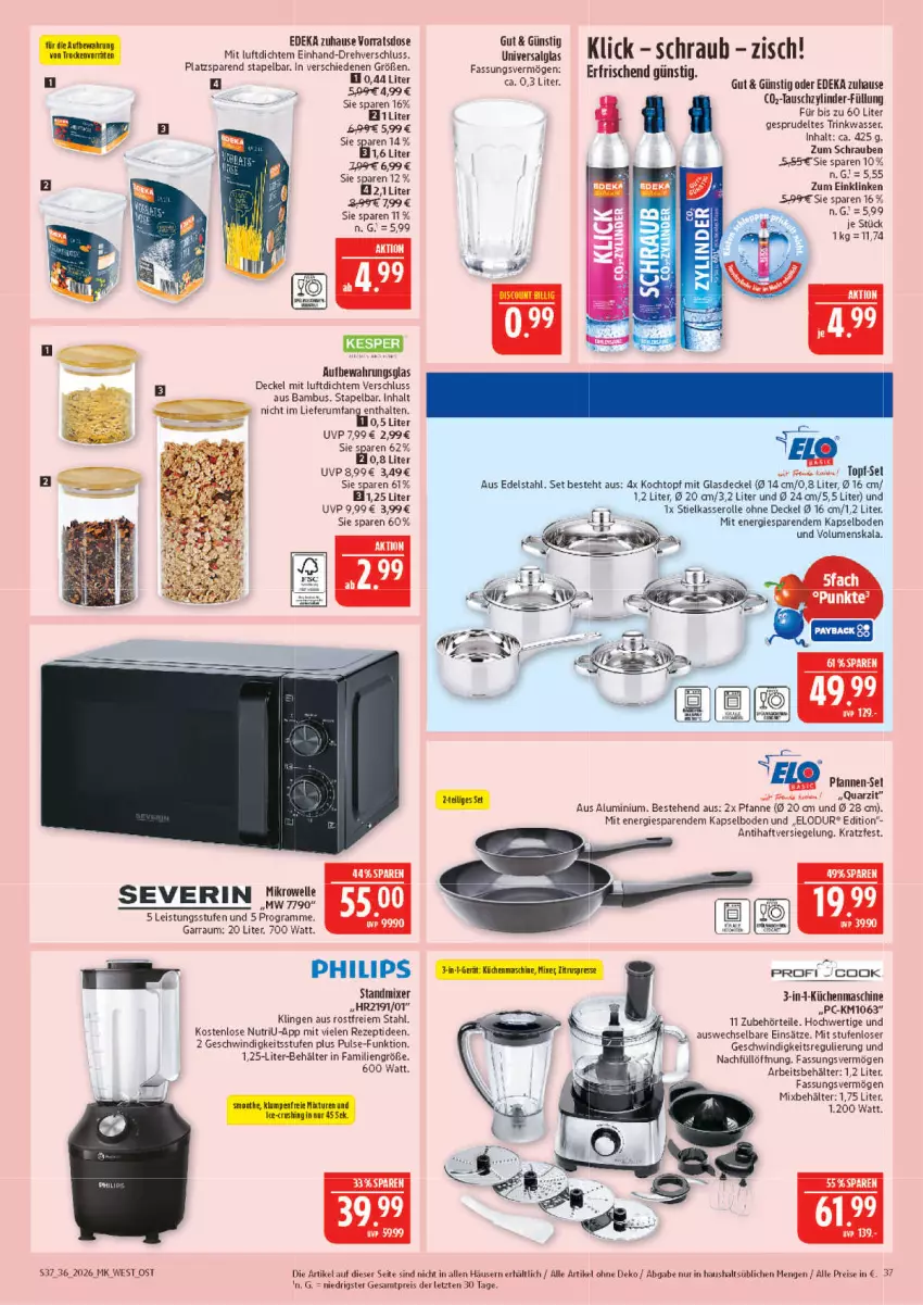 Aktueller Prospekt Marktkauf - Prospekt - von 30.08 bis 05.09.2026 - strona 37 - produkty: bambus, Behälter, decke, Deckel, deka, edelstahl, eis, garraum, Glasdeckel, Kochtopf, küche, Küchen, küchenmaschine, Mixer, pfanne, pfannen, pfannen-set, Philips, reis, rezept, rum, schrauben, severin, Sprudel, standmixer, stielkasserolle, Ti, topf, topf-set, wasser, ZTE