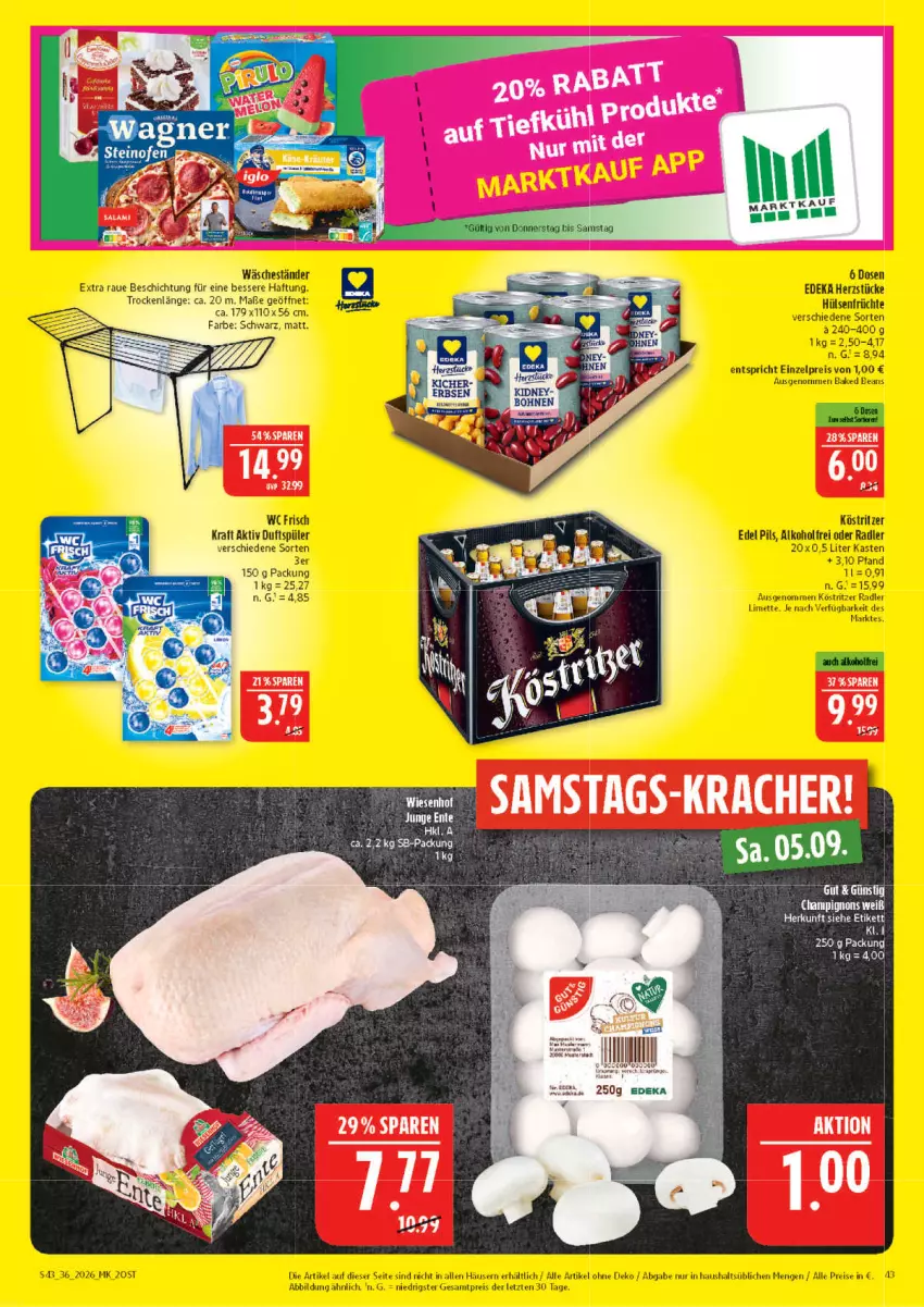 Aktueller Prospekt Marktkauf - Prospekt - von 30.08 bis 05.09.2026 - strona 43 - produkty: alkohol, deka, eis, ente, früchte, hülsenfrüchte, köstritzer, kraft, limette, Mett, oder radler, pils, radler, reis, senf, tee, Ti, wc frisch, WC Frisch Kraft Aktiv, ZTE