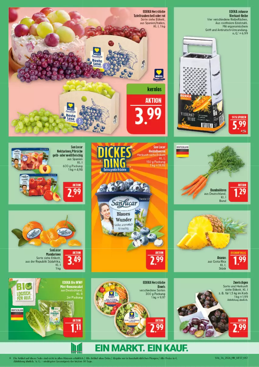 Aktueller Prospekt Marktkauf - Prospekt - von 30.08 bis 05.09.2026 - strona 6 - produkty: ananas, Bau, Bundmöhren, deka, discount, edelstahl, eis, fleisch, korb, mandarine, mandarinen, möhren, Nektar, nektarinen, pfirsich, pfirsiche, reis, tafeltrauben, Ti, tisch, trauben, ZTE