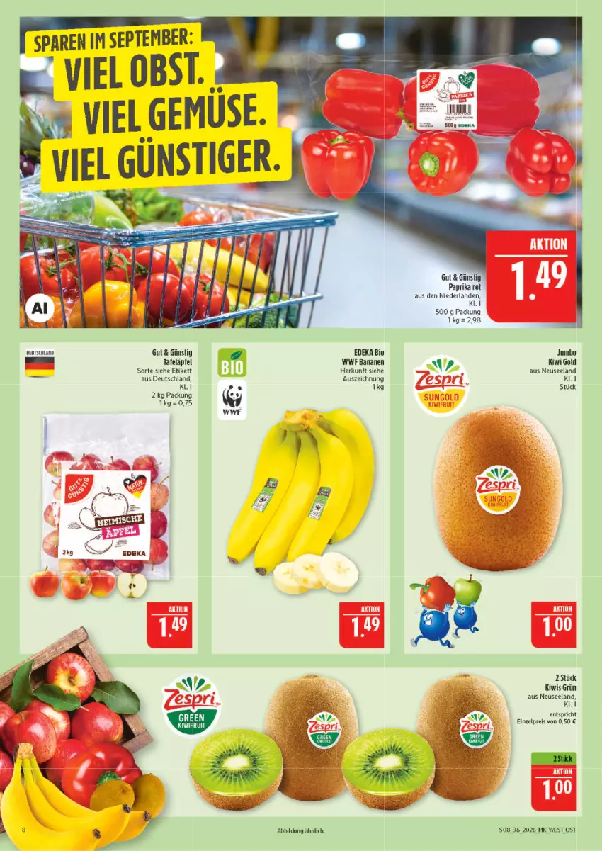 Aktueller Prospekt Marktkauf - Prospekt - von 30.08 bis 05.09.2026 - strona 8 - produkty: banane, bananen, bio, deka, edeka bio, eis, Elan, jumbo, kiwi, Kiwi Gold, obst, reis, tafeläpfel, Ti