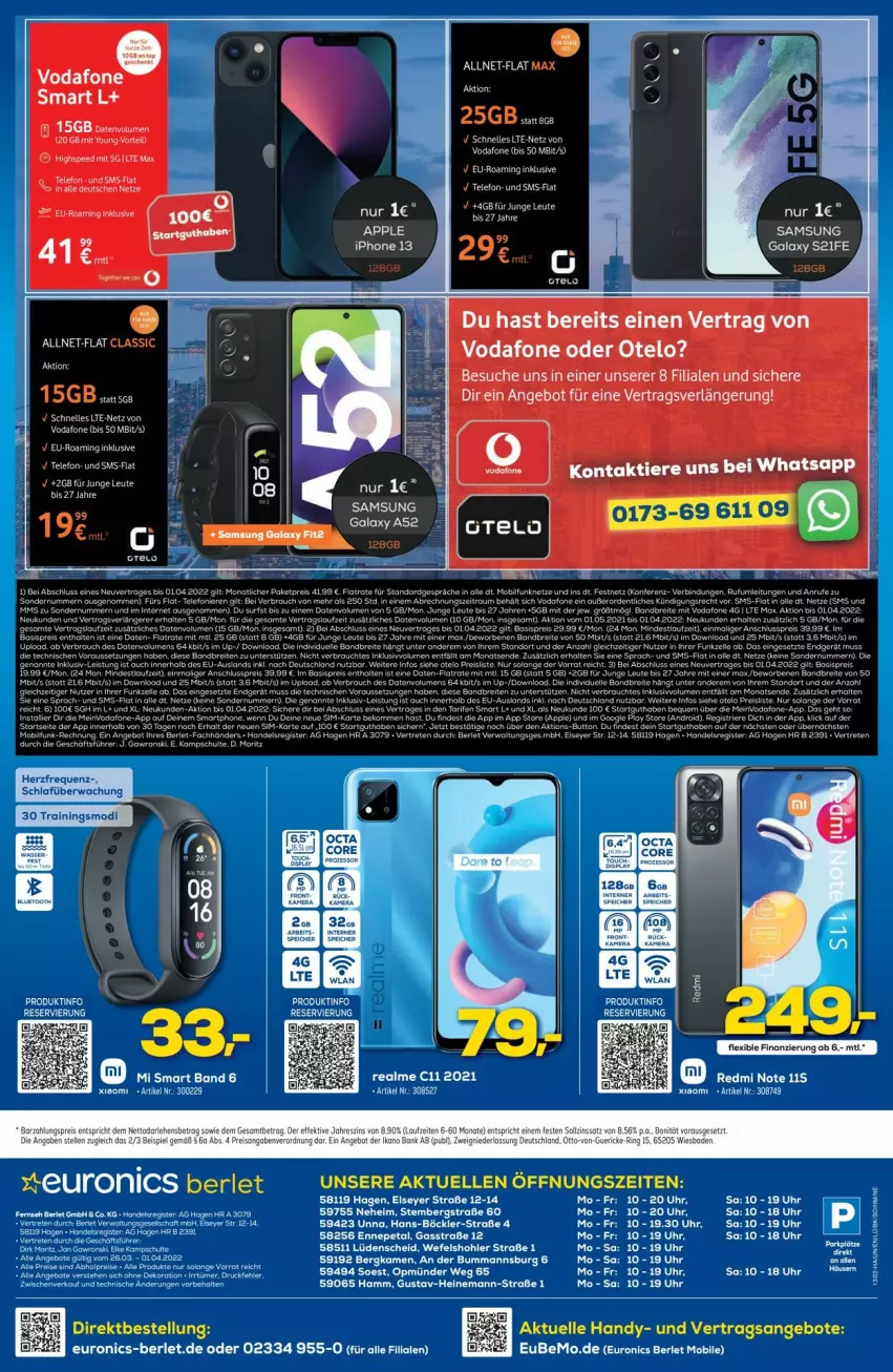 Aktueller Prospekt Euronics - Prospekte - von 30.03 bis 06.04.2022 - strona 10 - produkty: angebot, angebote, Apple, Bank, eier, elle, ente, Handy, Samsung, samsung galaxy, Samsung Galaxy S, spee, tee, telefon, Ti, Tiere, uhr, vodafone