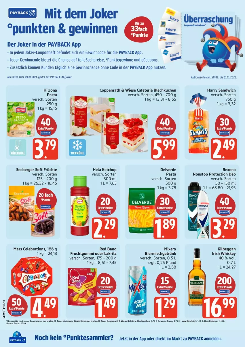 Aktueller Prospekt Edeka - Prospekte - von 05.10 bis 10.10.2026 - strona 23 - produkty: Berger, bier, coppenrath, coupon, coupons, deo, eis, erde, frucht, früchte, fruchtgummi, getränk, Hela, hilcona, HP, irish whiskey, ketchup, kilbeggan, kuchen, Lakritz, mars, Mixer, mixery, oder lakritz, pasta, payback, reis, rexona, Ria, sac, sandwich, seeberger, tesa, Ti, whiskey