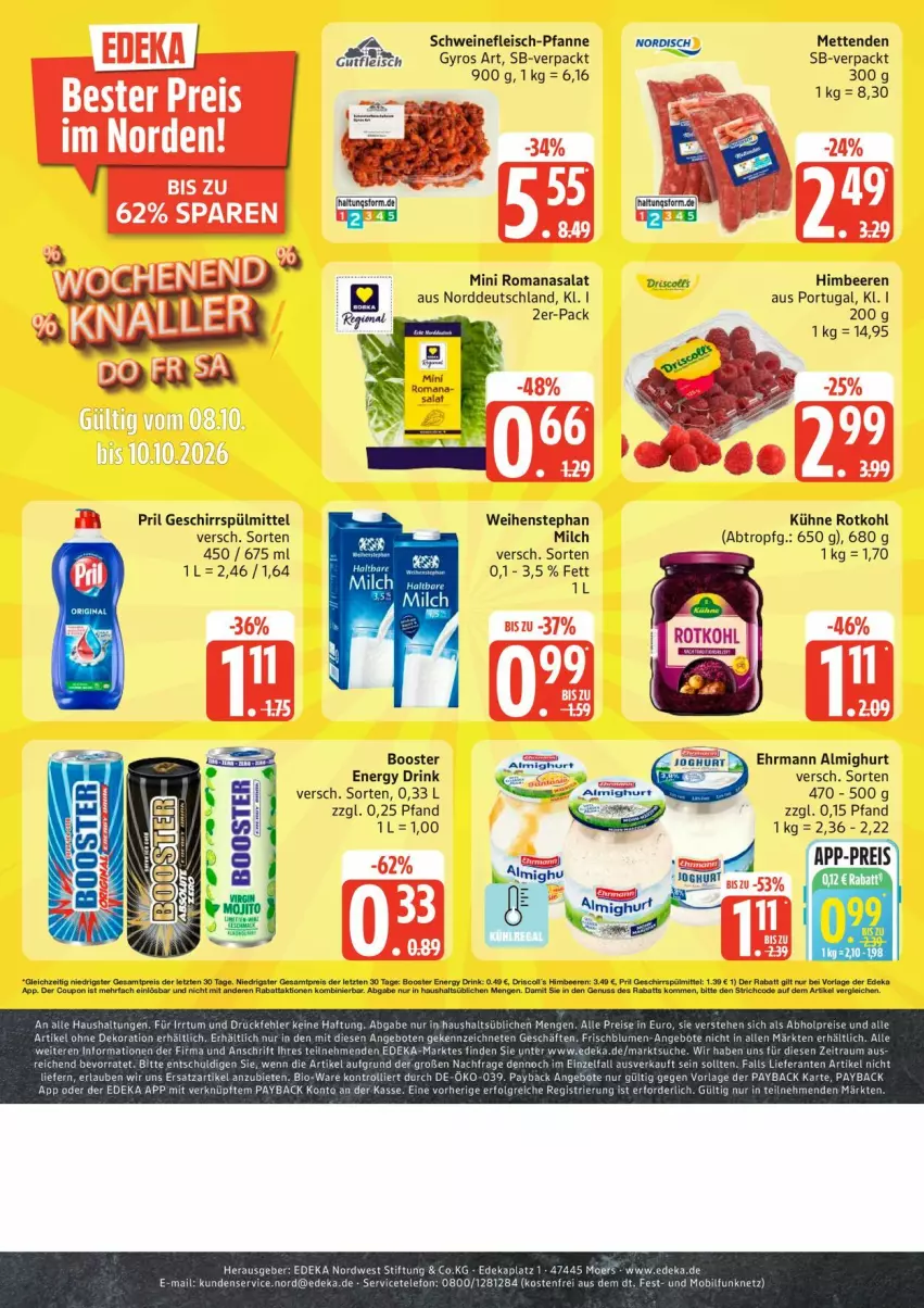 Aktueller Prospekt Edeka - Prospekte - von 05.10 bis 10.10.2026 - strona 27 - produkty: almighur, almighurt, beere, beeren, bio, deka, drink, ehrmann, ehrmann almighurt, eis, energy drink, fleisch, geschirr, geschirrspülmittel, gutfleisch, gyros, himbeer, himbeere, himbeeren, Kühne, LG, Mett, metten, Mettenden, milch, payback, pfanne, pril, reis, Romanasalat, rotkohl, salat, schwein, schweine, schweinefleisch, Schweinefleisch-Pfanne, spülmittel, telefon, Ti, trolli, weihenstephan, wein, weine, ZTE