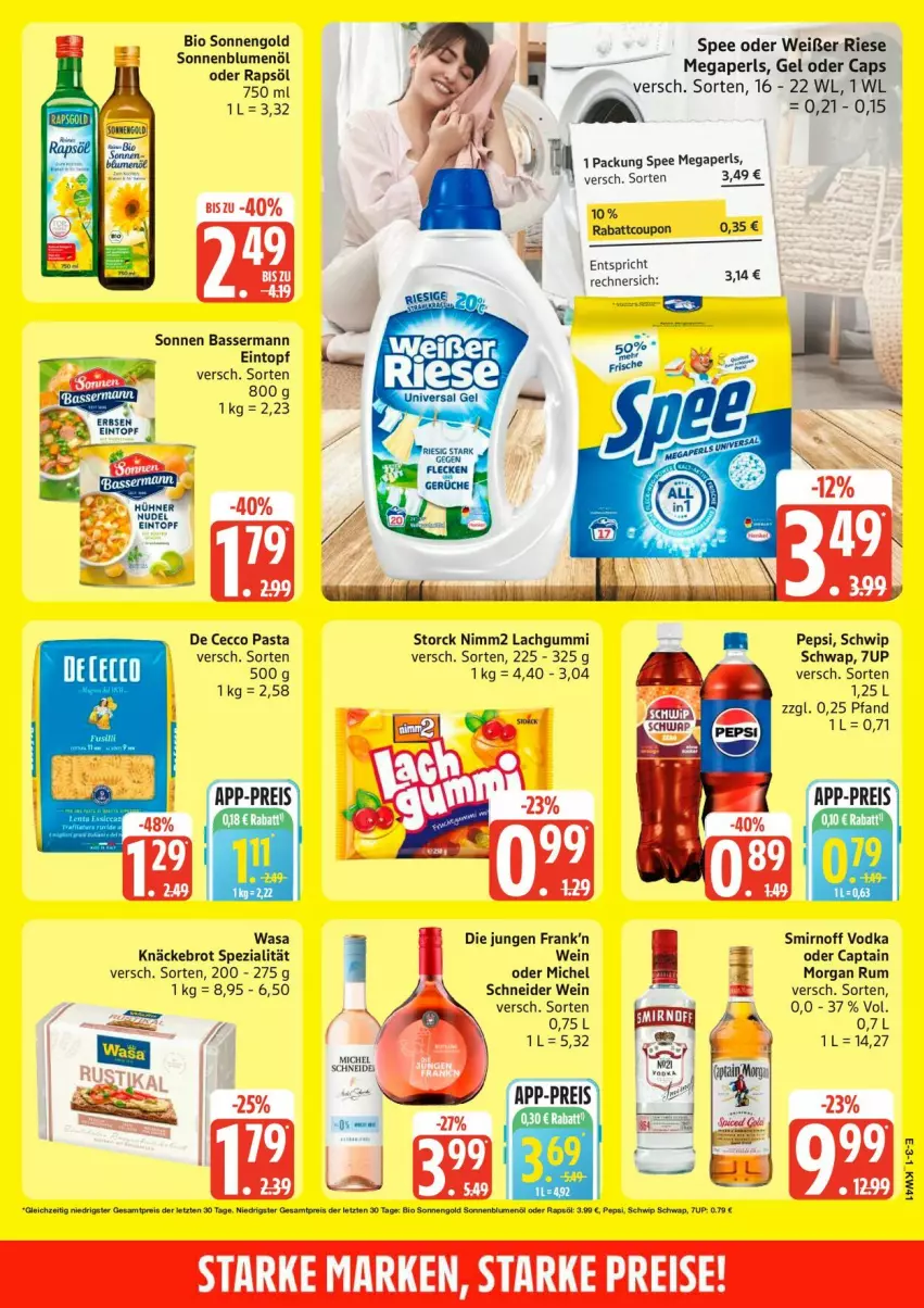 Aktueller Prospekt Edeka - Prospekte - von 05.10 bis 10.10.2026 - strona 3 - produkty: 7UP, bio, blume, blumen, blumenöl, brot, Cap, coupon, De Cecco, ecco, eintopf, eis, erbsen, knäckebrot, lachgummi, megaperls, nimm2, pasta, pepsi, rapsöl, reis, rum, smirnoff, sonnenblume, sonnenblumen, sonnenblumenöl, spee, Spezi, storck, Ti, topf, vodka, wasa, wein