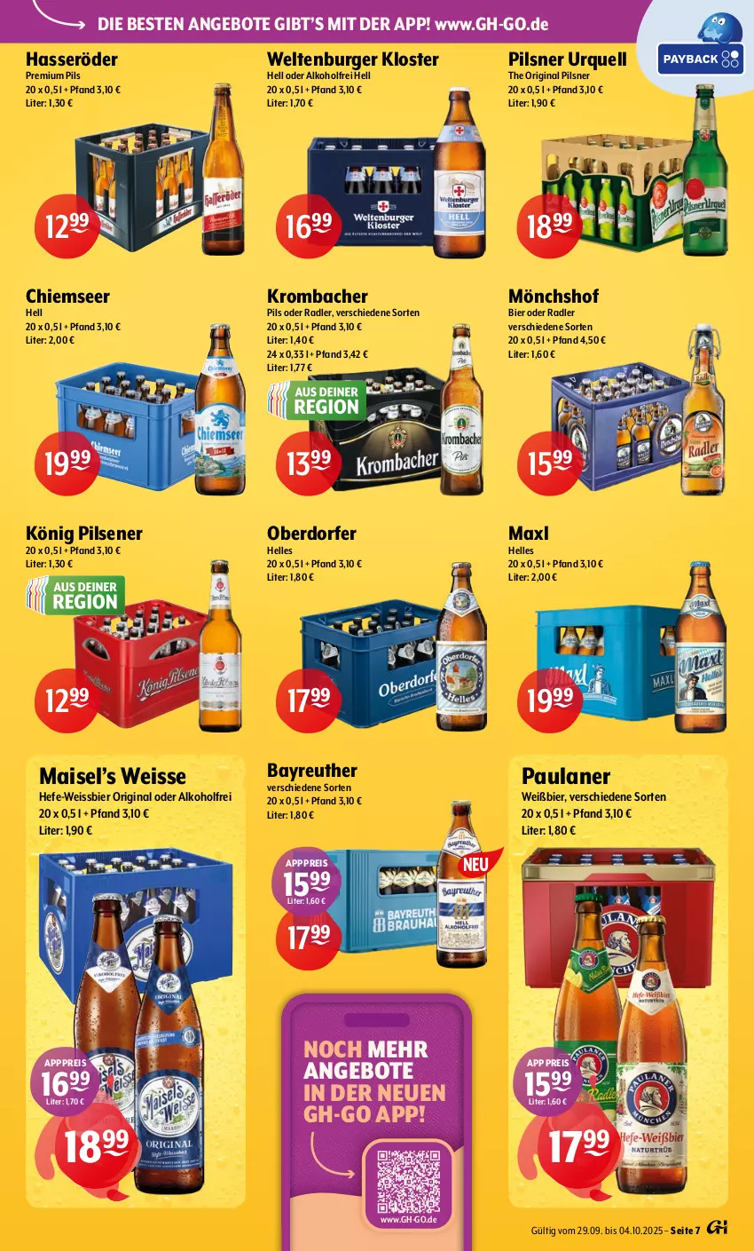 Aktueller Prospekt Getraenke Hoffmann - Prospekte - von 29.09 bis 04.10.2025 - strona 7 - produkty: alkohol, angebot, angebote, bier, burger, eis, elle, gin, hasseröder, Hefe, könig pilsener, krombache, krombacher, mais, Maxl Helles, mönchshof, oder radler, Paula, paulaner, pils, pilsener, pilsner, pilsner urquell, premium pils, radler, reis, Ti, weissbier