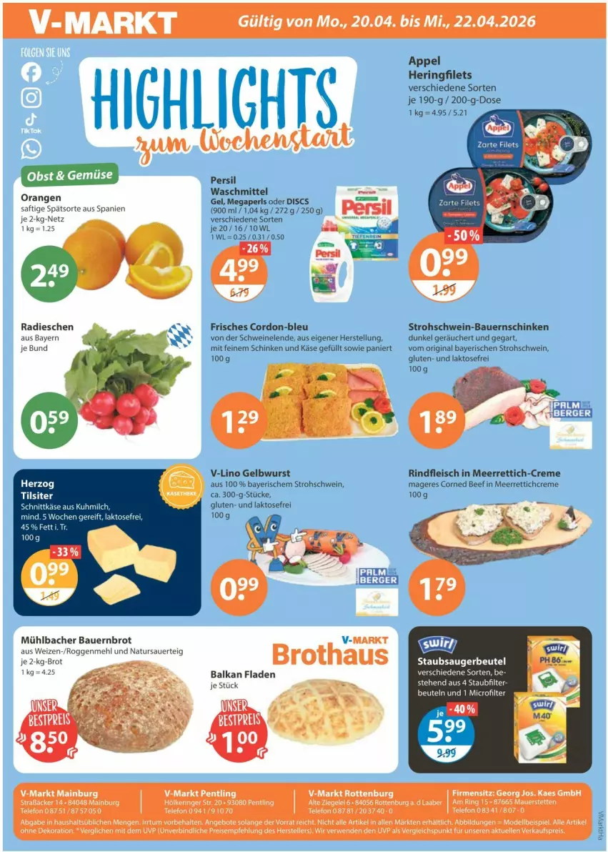 Aktueller Prospekt Vmarkt - Prospekte - von 16.04 bis 22.04.2026 - strona 25 - produkty: alle artikel ohne dekoration, angebot, angebote, auer, Bau, Bauer, Bauernschinken, beef, Berger, beutel, brot, corned beef, creme, dekoration, dell, eis, elle, filet, filets, fleisch, gin, hering, kaes, Käse, meerrettich, megaperls, mehl, milch, Mode, natur, orange, orangen, persil, persil waschmittel, radieschen, reis, Rettich, rind, rindfleisch, ring, rwe, saft, schinken, schnittkäse, schwein, schweine, tee, telefon, teller, Ti, waschmittel, wein, weine, wurst