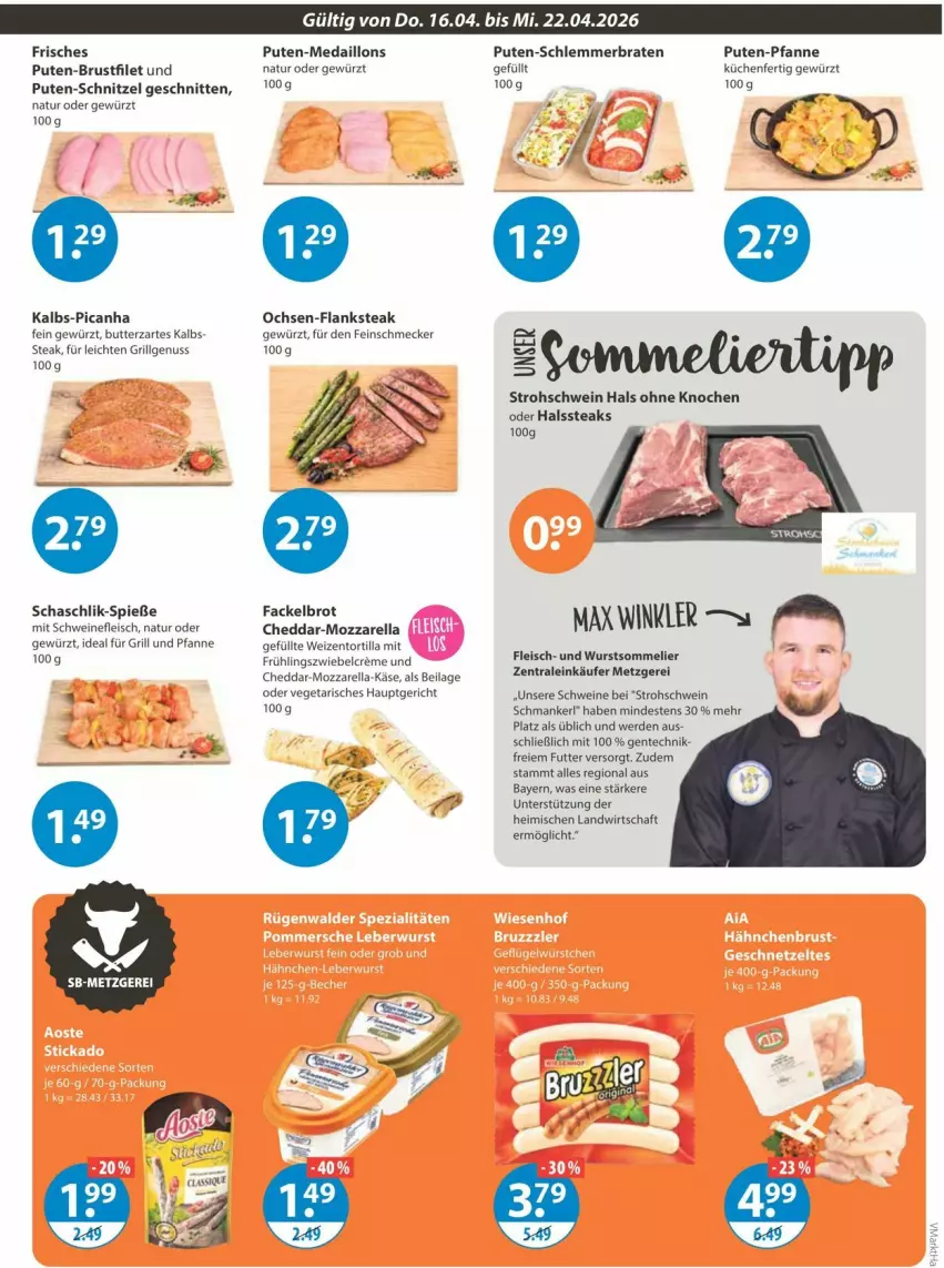 Aktueller Prospekt Vmarkt - Prospekte - von 16.04 bis 22.04.2026 - strona 3 - produkty: braten, brot, brustfilet, butter, cheddar, creme, eis, ente, erde, feinschmecker, filet, Flanksteak, fleisch, für grill und pfanne, gewürz, grill, grill und pfanne, ideal für grill, ideal für grill und pfanne, ilag, Käse, küche, Küchen, LG, medaillons, mozzarella, natur, nuss, pfanne, pute, rel, schnitten, schnitzel, schwein, schweine, schweinefleisch, steak, steaks, Ti, tortilla, und pfanne, Vegeta, wein, weine, wurst, zwiebel
