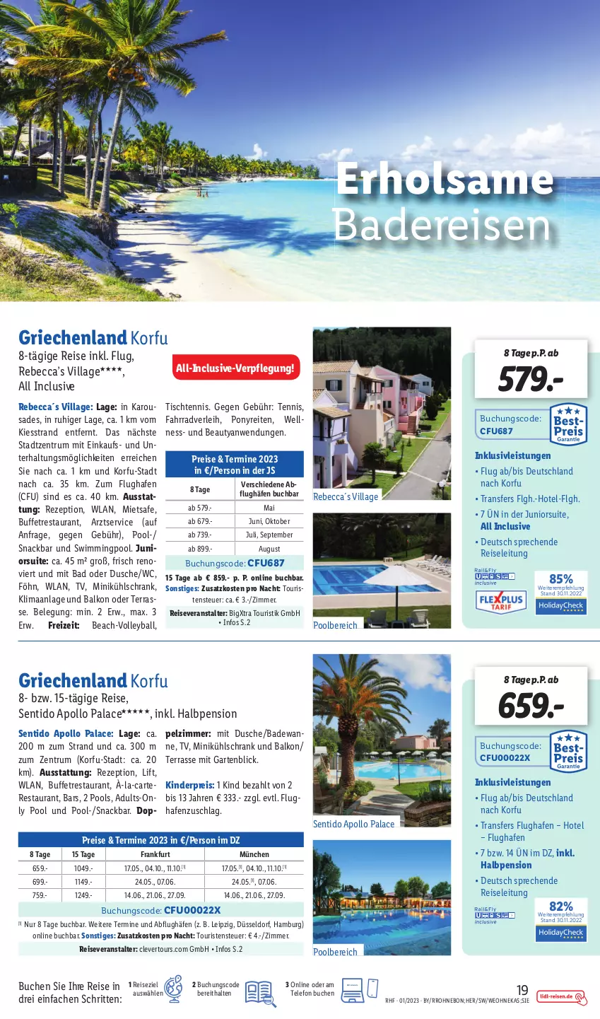 Aktueller Prospekt Lidl - Monatliche Reise-Highlights - von 28.12.2022 bis 31.01.2023 - strona 19 - produkty: Bad, ball, buch, dusche, eis, Fahrrad, Garten, inklusivleistungen, Kinder, kühlschrank, LG, mac, pool, reis, reiseveranstalter, rezept, rouge, rum, Schrank, snack, telefon, Ti, tisch