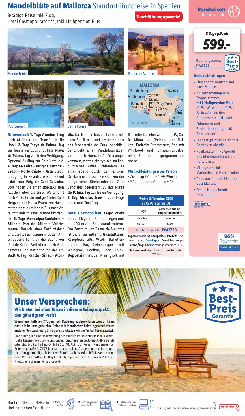 Aktueller Prospekt Lidl - Monatliche Reise-Highlights - von 28.12.2022 bis 31.01.2023 - strona 3 - produkty: aperitif, Bad, bestpreis, Blüte, Brei, buch, dell, dessert, dusche, eis, Elan, elle, erde, getränk, gin, inklusivleistungen, likör, mac, mandel, paella, parfum, pool, rama, reis, reiseveranstalter, reiseverlauf, rezept, rum, telefon, Ti, tisch, usb, wasser, wein, Whirlpool