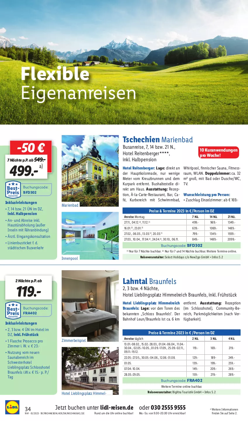 Aktueller Prospekt Lidl - Monatliche Reise-Highlights - von 28.12.2022 bis 31.01.2023 - strona 34 - produkty: aust, Bad, Berger, braun, Brei, brunnen, buch, dusche, ecco, eis, elle, flasche, inklusivleistungen, innenpool, mac, pool, prosecco, reis, reiseveranstalter, rezept, Ti, tisch, uhr, Weste, Whirlpool, zimmerbeispiel