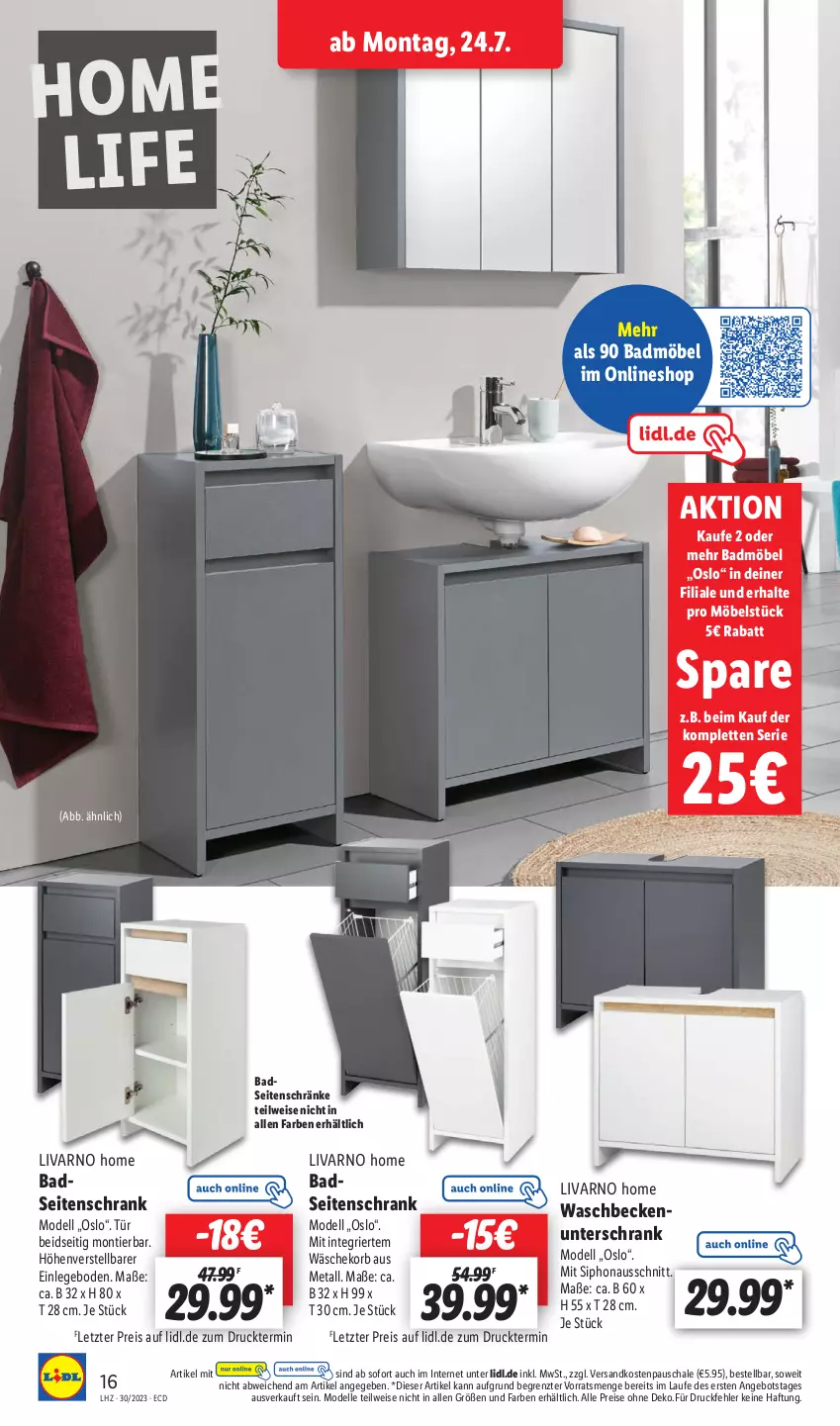 Aktueller Prospekt Lidl - Aktionsprospekt - von 24.07 bis 29.07.2023 - strona 28 - produkty: angebot, Bad, Badmöbel, Beckenunterschrank, dell, eis, elle, korb, möbel, Mode, ndk, reis, Schal, Schale, Schrank, Seitenschrank, Ti, unterschrank, waschbecken, waschbeckenunterschrank, wäschekorb, ZTE