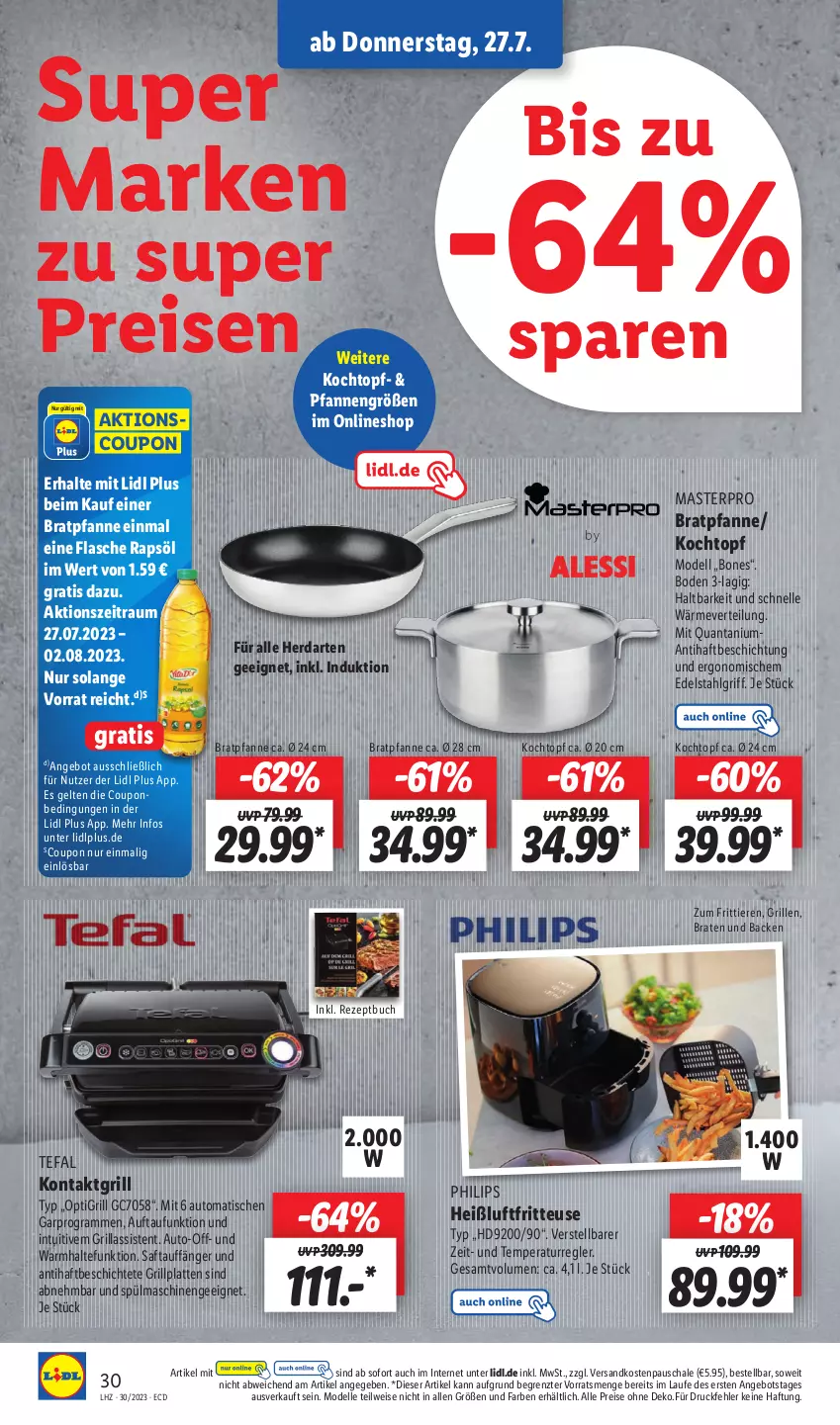 Aktueller Prospekt Lidl - Aktionsprospekt - von 24.07 bis 29.07.2023 - strona 44 - produkty: angebot, auto, braten, bratpfanne, buch, coupon, dell, edelstahl, eis, elle, flasche, fritteuse, grill, grillplatte, Heißluftfritteuse, herdarten, Kochtopf, kontaktgrill, latte, LG, Mode, ndk, pfanne, pfannen, Philips, rapsöl, reis, rezept, saft, Schal, Schale, spülmaschinen, tefal, Ti, Tiere, tisch, topf, ZTE