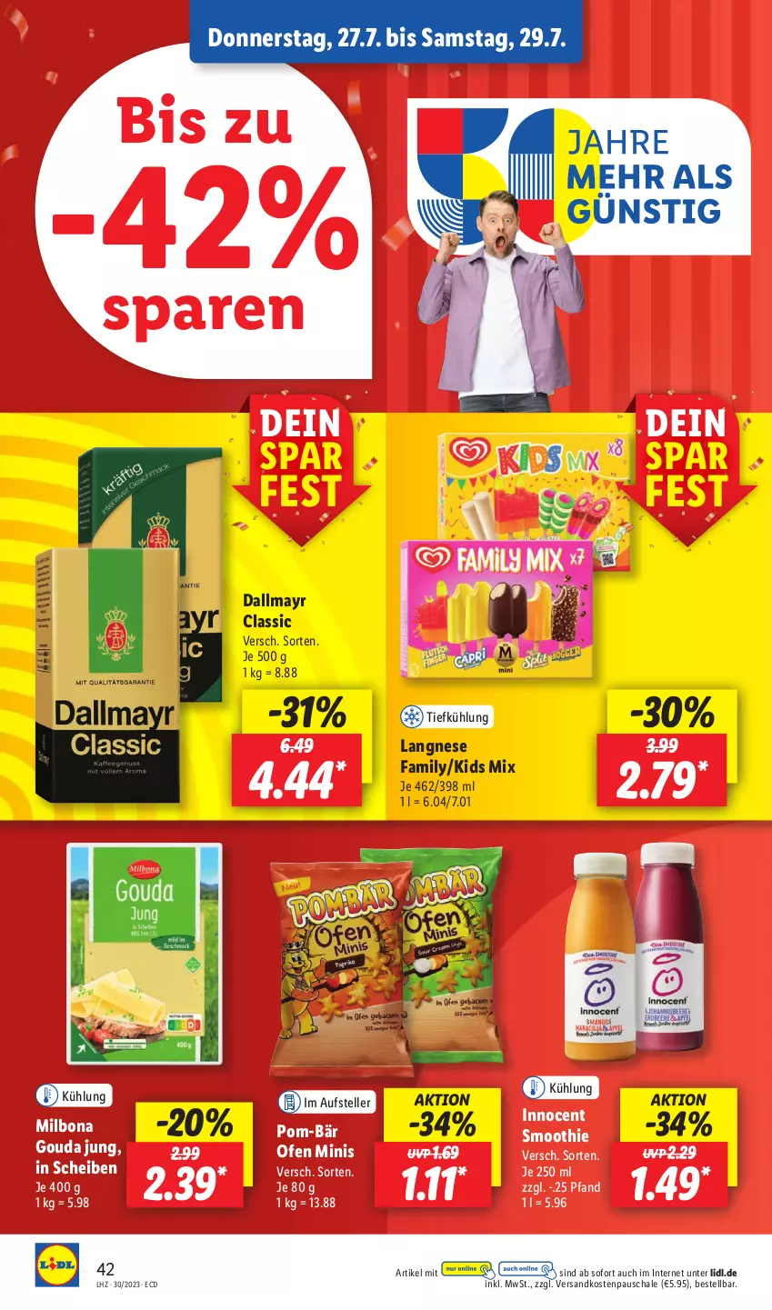 Aktueller Prospekt Lidl - Aktionsprospekt - von 24.07 bis 29.07.2023 - strona 60 - produkty: Bona, dallmayr, elle, gouda, gouda jung, Innocent, langnese, Milbona, ndk, Ofen, pom-bär, Schal, Schale, smoothie, teller, Ti