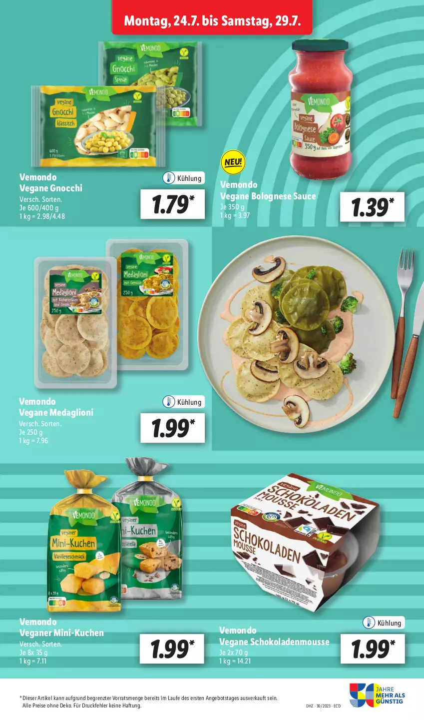 Aktueller Prospekt Lidl - Aktionsprospekt - von 24.07 bis 29.07.2023 - strona 9 - produkty: angebot, bolognese, eis, gnocchi, kuchen, lion, mousse, reis, sauce, schoko, schokolade, schokoladen, Ti, ZTE