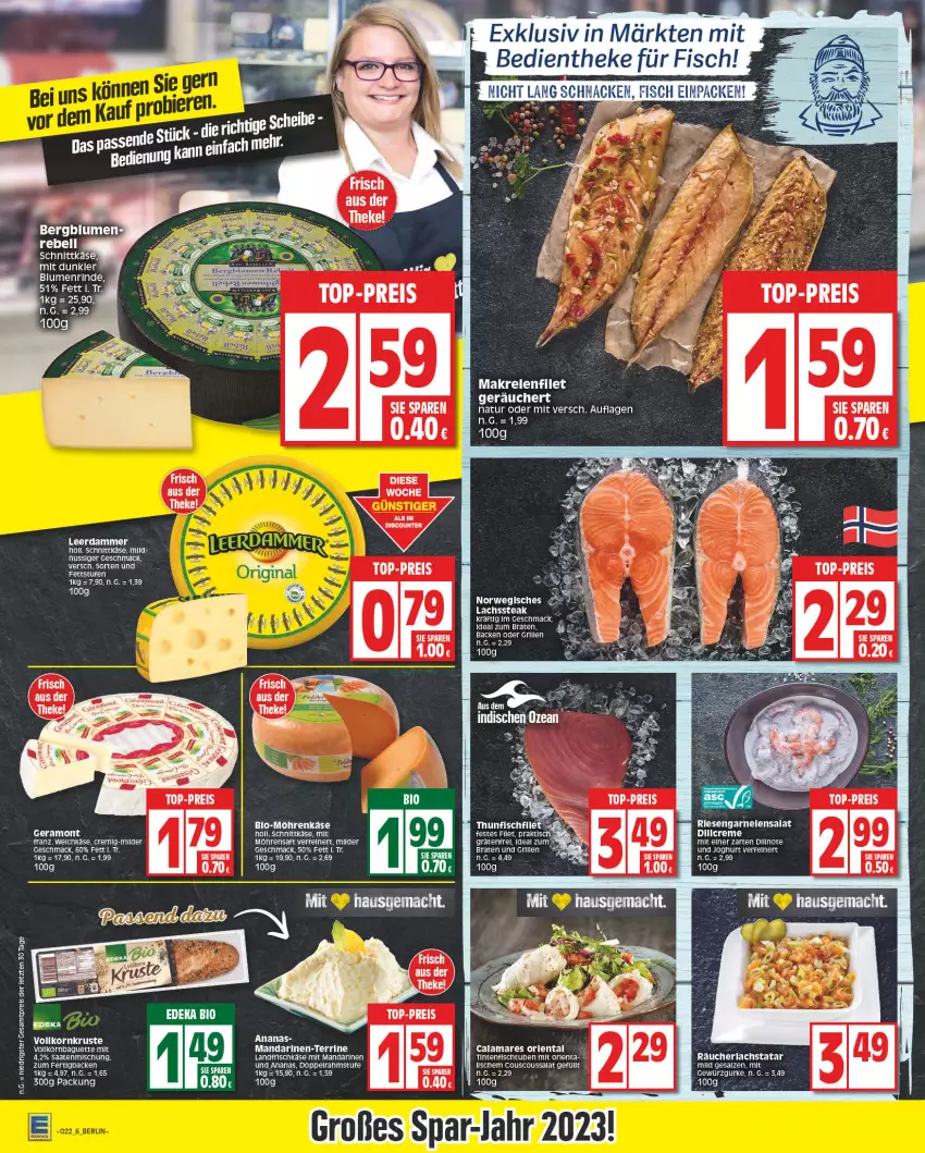 Aktueller Prospekt Edeka - Angebote der Woche - von 29.05 bis 03.06.2023 - strona 6 - produkty: ananas, baguette, bio, blume, blumen, braten, Cien, couscous, Couscoussalat, creme, deka, discount, eis, elle, fisch, frischkäse, gewürz, Gewürzgurke, grill, gurke, ideal zum braten, Käse, korn, lachs, LG, mac, mandarine, mandarinen, möhren, nuss, Räucherlachs, reis, rind, rwe, saft, salat, salz, schnittkäse, tee, terrine, Ti, tisch, top-preis, ZTE