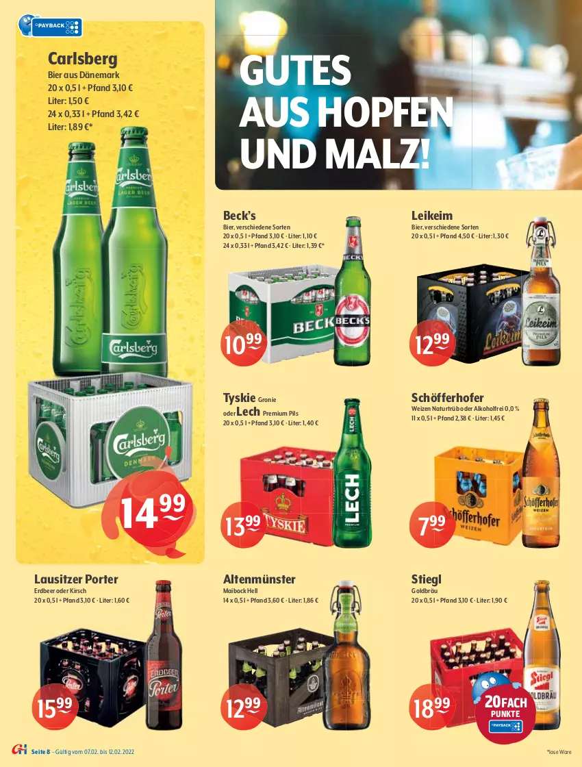 Aktueller Prospekt Getraenke Hoffmann - Prospekte - von 07.02 bis 12.02.2022 - strona 8 - produkty: alkohol, Altenmünster, bier, budweiser, burger, carlsberg, eis, elle, erdinger, flensburger, hasseröder, kirsch, krombache, krombacher, malz, natur, pils, premium pils, schöfferhofer, Stiegl, Ti, tyskie