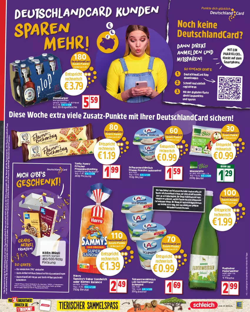 Aktueller Prospekt Edeka - Angebote der Woche - von 02.10 bis 07.10.2023 - strona 3 - produkty: angebot, angebotspreis, Bad, Becher, beko, beutel, bier, bierspezialitäten, bio, buch, bügel, bügelflasche, burger, creme, deka, deutschlandcard, edeka bio, eier, eis, elle, ente, erde, flammkuchen, Flammkuchenteig, flasche, flensburger, gin, gutschein, kölln, kuchen, lamm, LG, mac, milch, mozzarella, müsli, papier, reis, rel, rwe, sandwich, schmand, smartphone, Spezi, tante fanny, Tchibo, telefon, Ti, top-preis, ZTE