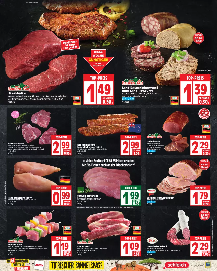 Aktueller Prospekt Edeka - Angebote der Woche - von 02.10 bis 07.10.2023 - strona 5 - produkty: angebot, auer, Bau, Bauer, berliner, bio, braten, brustfilet, buch, deka, edeka bio, eis, filet, fleisch, Fleischspieße, gewürz, hähnchenbrust, hähnchenbrustfilet, Kalbsbäckchen, knoblauch, lachs, lamm, lammlachse, leberwurst, mac, mit knoblauch, mit paprika, natur, nuss, paprika, Rauch, reis, rind, rinder, Rotwurst, salami, Schal, Schale, schinken, schnitten, schnitzel, schwein, schweine, Schweinebauch, schweineschnitzel, Spezi, steak, steakhüfte, Ti, top-preis, Ungarische Salami, wein, weine, wurst, ZTE, zwiebel, zwiebeln