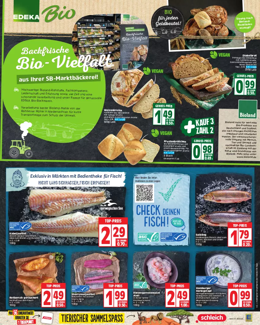 Aktueller Prospekt Edeka - Angebote der Woche - von 02.10 bis 07.10.2023 - strona 7 - produkty: aioli, backwaren, Bau, bio, Bio-Backwaren, bioland, blume, blumen, braten, brot, brötchen, burger, creme, deka, Dinkelbrot, dressing, edeka bio, eis, erde, filet, fisch, fleisch, garnelen, grill, gurke, gurken, hamburger, hering, Herings, ideal zum braten, joghur, joghurt, kabeljaufilet, knoblauch, Knoblauchcreme, mac, matjes, Matjesfilet, mayonnaise, mehl, natur, nuss, Rauch, reis, rezept, riesengarnelen, ring, Rotbarsch, rum, rwe, sac, saft, sahne, Saibling, salat, Salatgurke, salatgurken, salz, sonnenblume, sonnenblumen, Sonnenblumenkerne, sonnenblumenkernen, Sport, Ti, tisch, top-preis, topf, Weizenbrot, weizenbrötchen, Yo, ZTE, zwiebel, zwiebeln