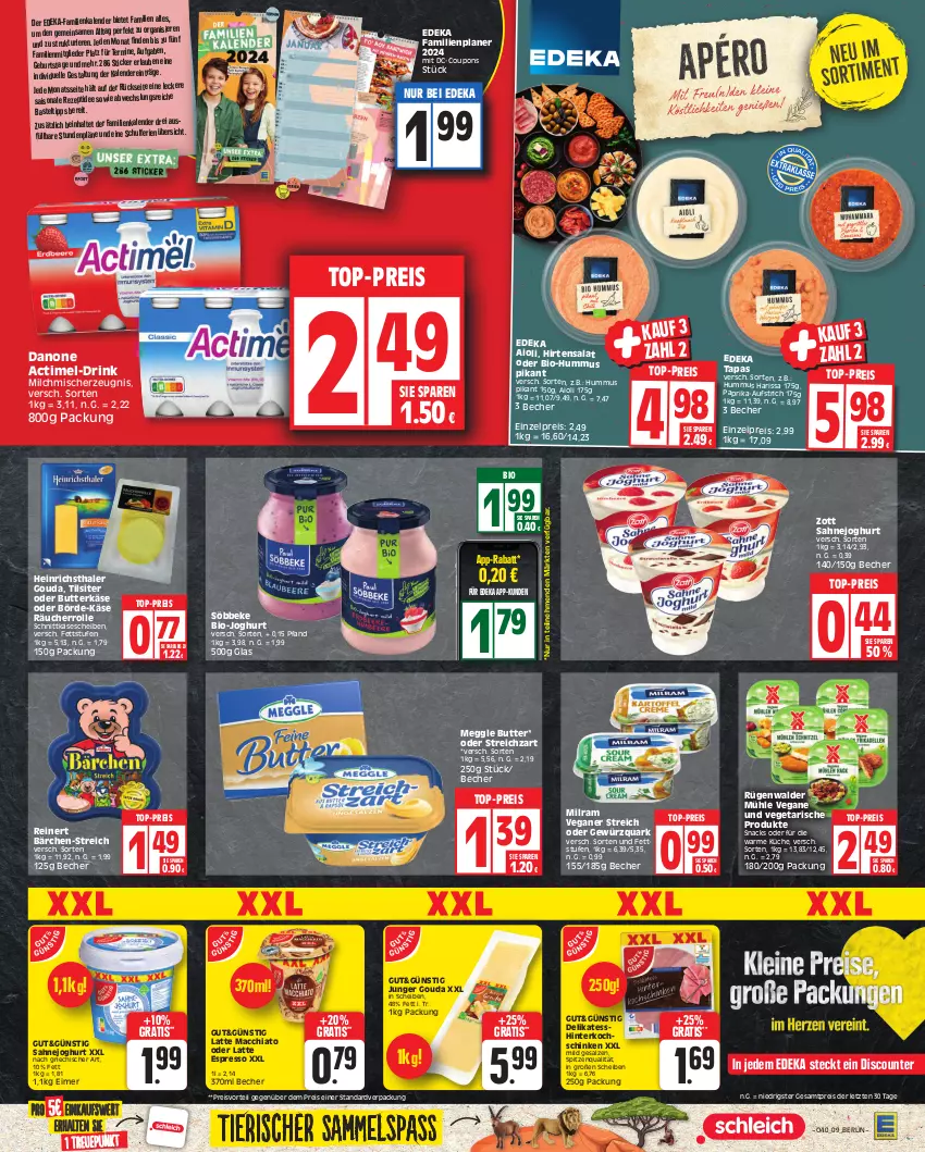 Aktueller Prospekt Edeka - Angebote der Woche - von 02.10 bis 07.10.2023 - strona 9 - produkty: ACC, actimel, aioli, aufstrich, Becher, bio, bio-joghurt, butter, butterkäse, chia, coupon, coupons, danone, deka, discount, drink, eimer, eis, elle, espresso, Familienplaner, gewürz, gewürzquark, gouda, heinrichsthaler, hinterkochschinken, hummus, joghur, joghurt, Käse, käsescheiben, kochschinken, küche, latte, latte macchiato, mac, macchiato, meggle, milch, milram, paprika, preisvorteil, quark, Räucherrolle, reinert, reis, rezept, rügenwalder, rügenwalder mühle, sahne, Sahnejoghurt, salat, salz, schinken, schnittkäse, schnittkäsescheiben, snack, snacks, söbbeke, spitzenqualität, Streichzart, Tapas, Ti, Tilsiter, top-preis, Vegeta, zott, ZTE