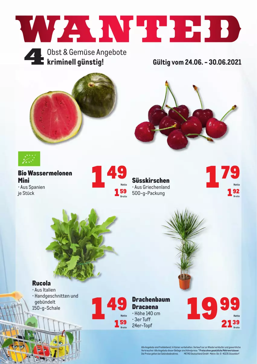 Aktueller Prospekt Metro - Obst & Gemüse Frischepreise - von 24.06 bis 30.06.2021 - strona 1