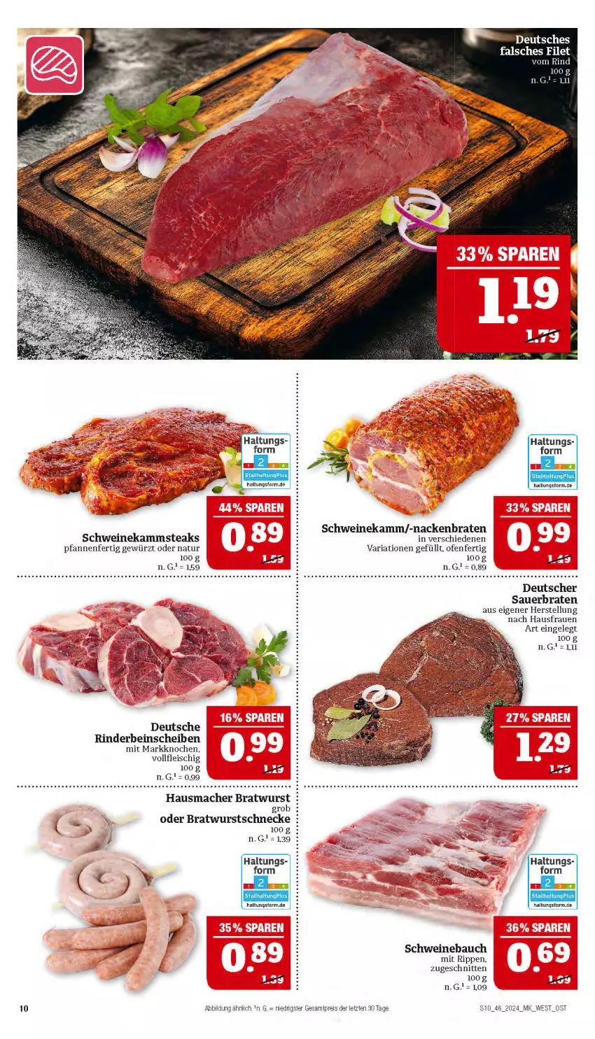 Aktueller Prospekt Marktkauf - Prospekt - von 10.11 bis 16.11.2024 - strona 10 - produkty: auer, Bau, braten, bratwurst, eis, Falsches Filet, filet, fleisch, gewürz, Hausmacher, mac, natur, Ofen, pfanne, pfannen, reis, Ria, rind, rinder, Rippen, schnitten, schwein, schweine, Schweinebauch, steak, steaks, Ti, wein, weine, wurst, ZTE