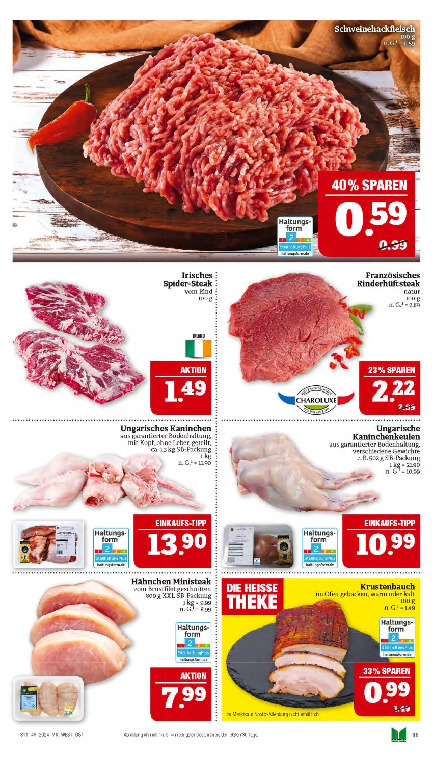 Aktueller Prospekt Marktkauf - Prospekt - von 10.11 bis 16.11.2024 - strona 11 - produkty: Bau, brustfilet, eis, filet, geback, hüftsteak, Kaninchenkeule, natur, Ofen, reis, rind, rinder, schnitten, steak, Ti, ZTE