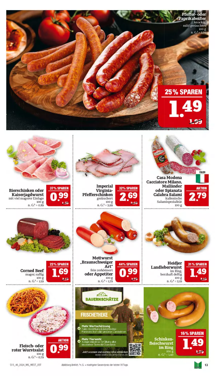 Aktueller Prospekt Marktkauf - Prospekt - von 10.11 bis 16.11.2024 - strona 13 - produkty: ACC, aeg, beef, bier, bierschinken, braun, Casa Modena, corned beef, deka, eis, ente, fleisch, gin, jagdwurst, Kaiser, landleberwurst, leberwurst, leine, Mett, mettwurst, Mode, pfeffer, reis, Ria, ring, saft, salami, salat, schinken, Spezi, Ti, wurst, ZTE