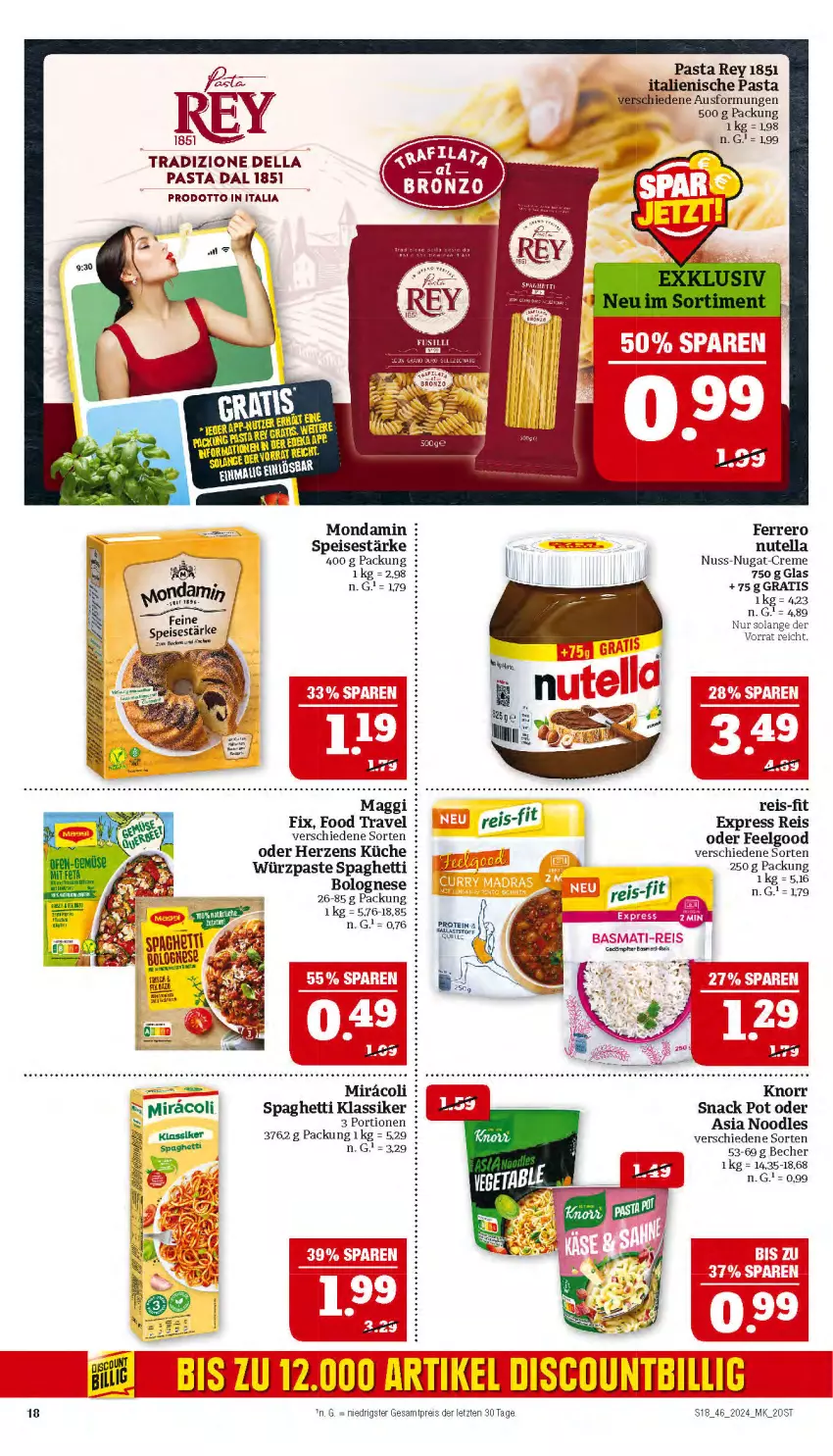 Aktueller Prospekt Marktkauf - Prospekt - von 10.11 bis 16.11.2024 - strona 18 - produkty: Becher, bolognese, creme, dell, discount, eis, ferrero, italienische pasta, knorr, küche, LG, maggi, maggi fix, mondamin, nuss, nuss-nugat-creme, nutella, pasta, reis, reis-fit, snack, spaghetti, spaghetti bolognese, tee, Ti, ZTE