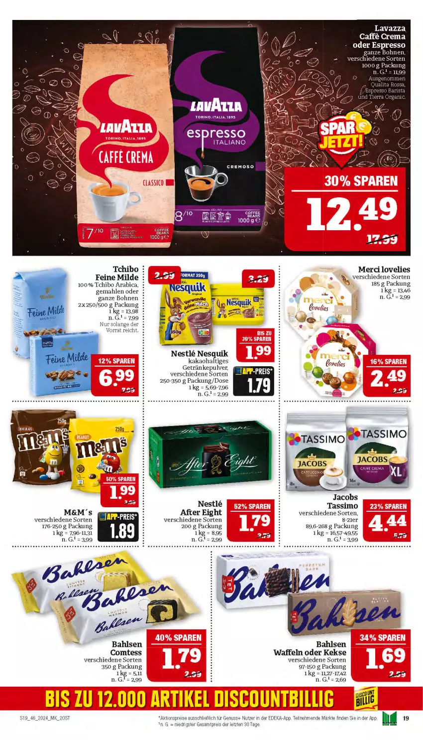 Aktueller Prospekt Marktkauf - Prospekt - von 10.11 bis 16.11.2024 - strona 19 - produkty: after eight, aktionspreis, bahlsen, bohne, bohnen, caffe, comtess, deka, eis, espresso, getränk, getränke, getränkepulver, jacobs, jacobs tassimo, kakao, keks, kekse, lavazza, merci, nesquik, nuss, oder espresso, reis, Ria, sim, tassimo, Tchibo, Ti, waffeln, ZTE