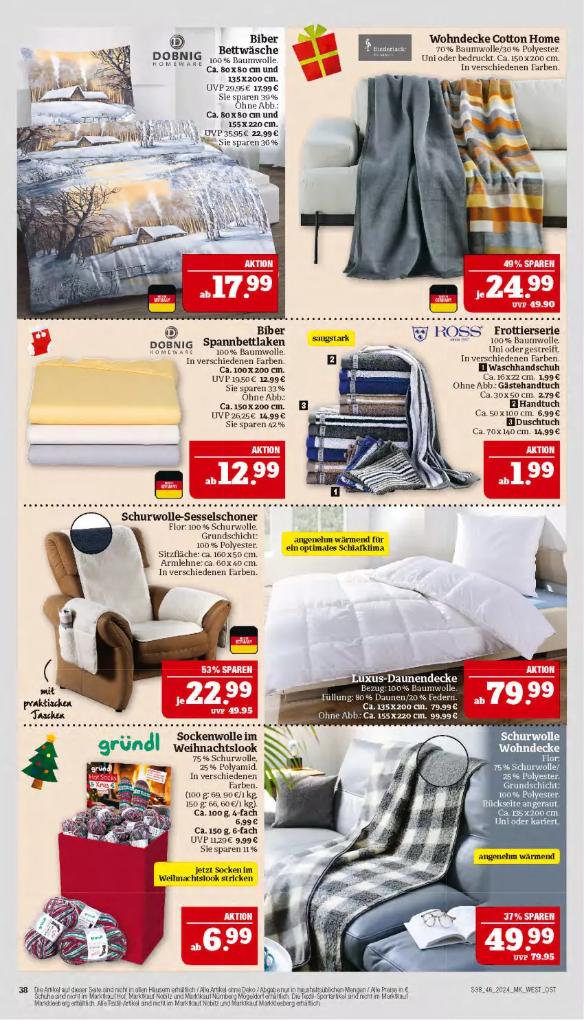 Aktueller Prospekt Marktkauf - Prospekt - von 10.11 bis 16.11.2024 - strona 38 - produkty: auer, Bau, baumwolle, Bebe, bett, bettwäsche, decke, duschtuch, eis, handtuch, lack, reis, rel, schuhe, sessel, socken, spannbettlaken, Sport, Tasche, taschen, tee, Ti, tisch, tuc, waschhandschuh, wolle