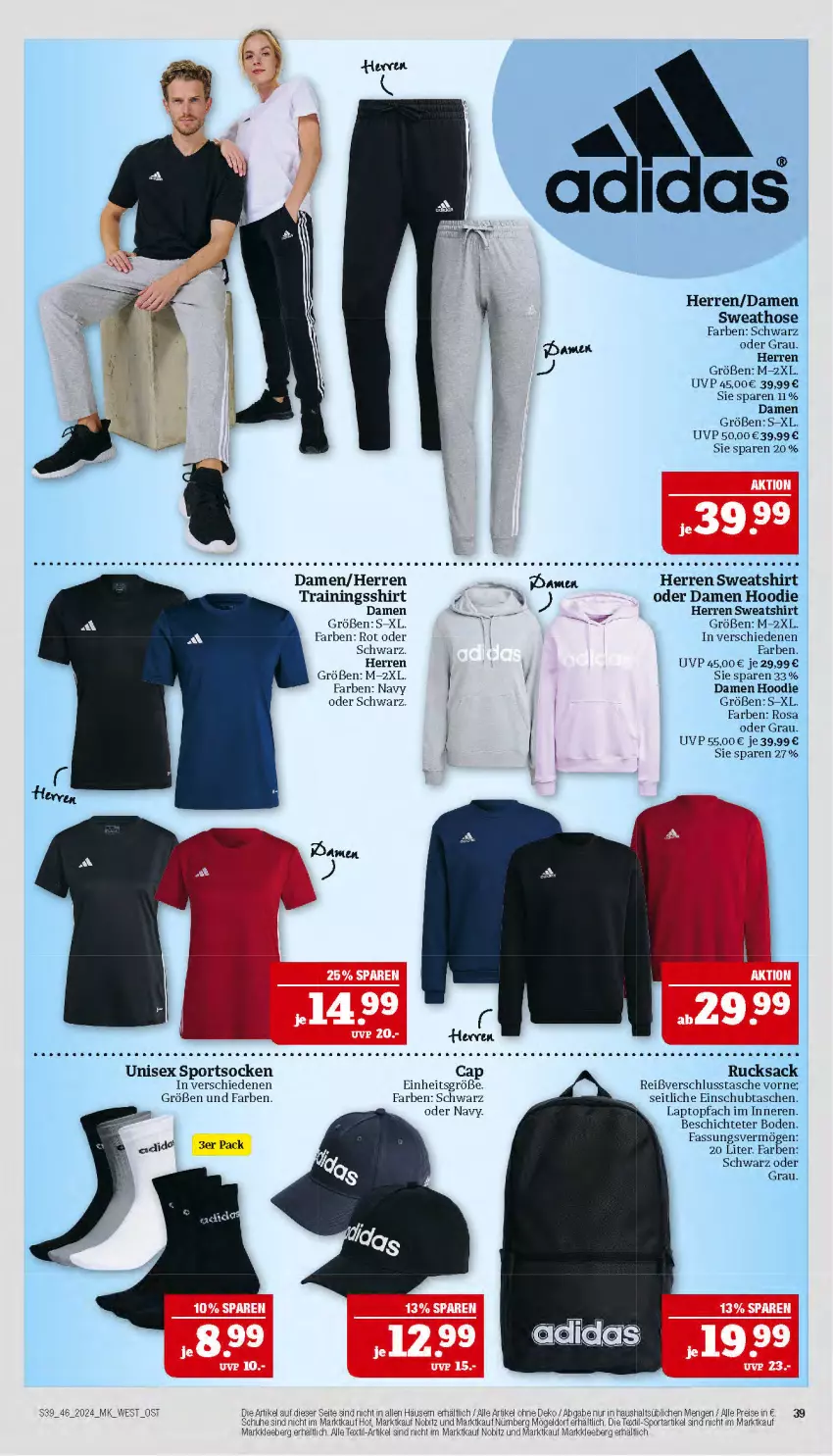 Aktueller Prospekt Marktkauf - Prospekt - von 10.11 bis 16.11.2024 - strona 39 - produkty: Cap, eis, hose, Laptop, reis, rucksack, sac, shirt, socken, Sport, sportsocken, Sweathose, Sweatshirt, Tasche, taschen, topf