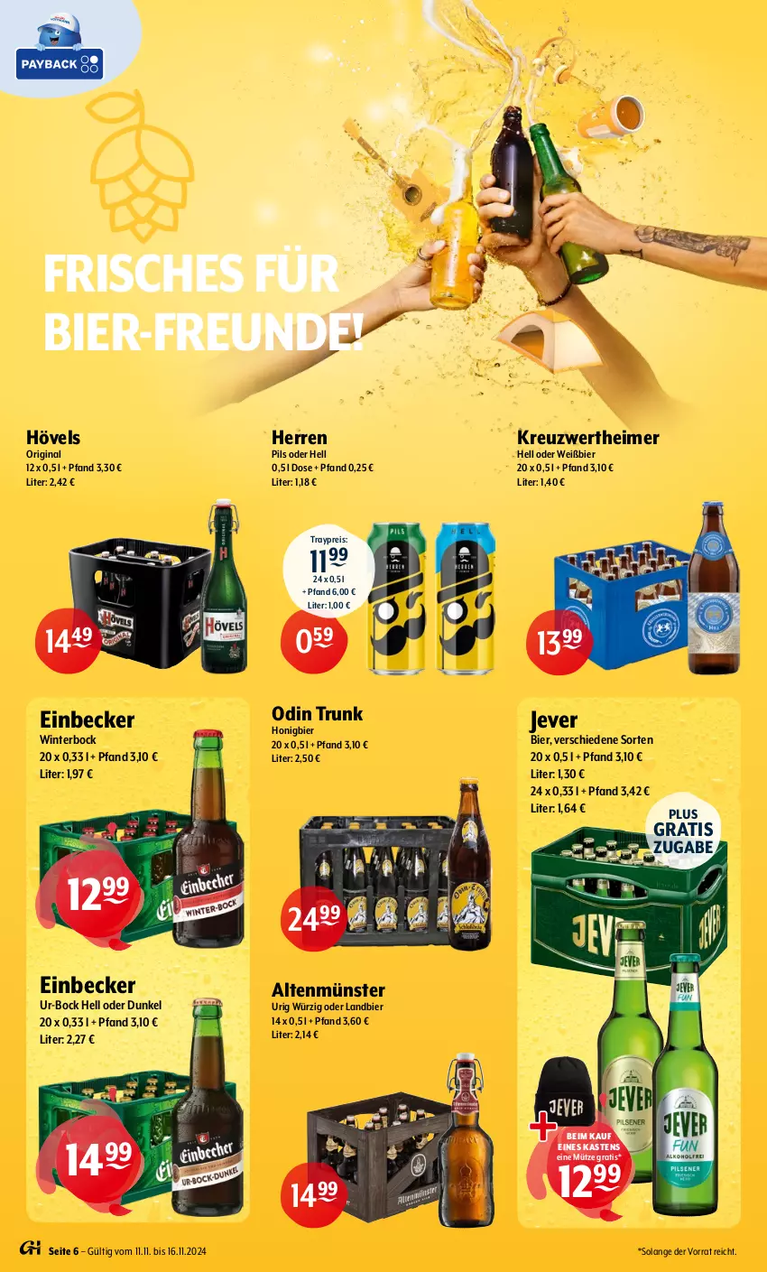 Aktueller Prospekt Getraenke Hoffmann - Prospekte - von 11.11 bis 16.11.2024 - strona 6 - produkty: Altenmünster, bier, eimer, eis, gin, honig, jever, Mütze, pils, reis, Ti