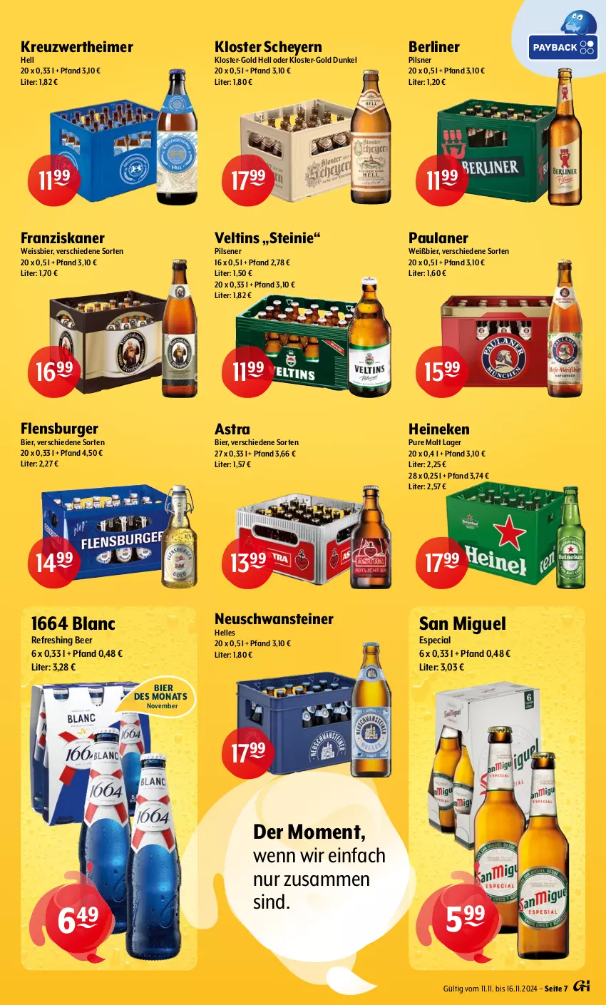 Aktueller Prospekt Getraenke Hoffmann - Prospekte - von 11.11 bis 16.11.2024 - strona 7 - produkty: Astra, berliner, bier, burger, eimer, eis, elle, flensburger, franziskaner, heineken, Paula, paulaner, pils, pilsener, pilsner, steiner, Ti, veltins, weissbier