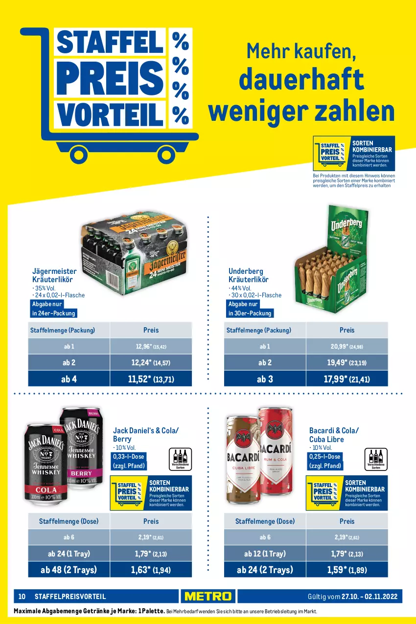 Aktueller Prospekt Metro - Food - von 27.10 bis 02.11.2022 - strona 10 - produkty: auer, bacardi, beutel, chili, cola, eis, flasche, Germ, getränk, getränke, jack daniel, jägermeister, katjes, kräuter, kräuterlikör, likör, Meister, Metro, nuss, Palette, pistazien, preisvorteil, reis, sauce, storck, teigwaren, Ti, toffifee, underberg, walnuss, walnusskerne