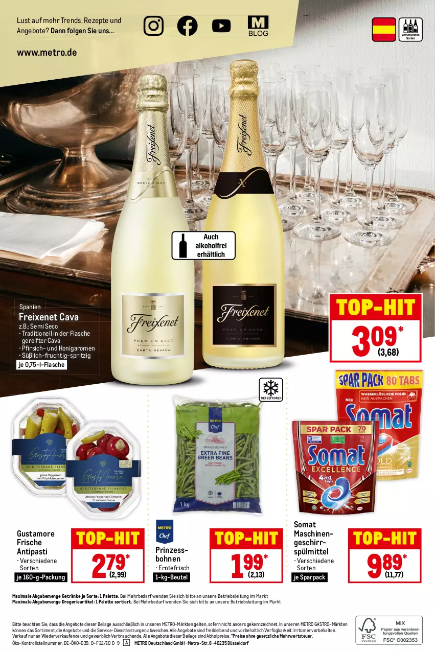 Aktueller Prospekt Metro - Food - von 27.10 bis 02.11.2022 - strona 16 - produkty: abholpreise, angebot, angebote, antipasti, asti, beutel, bohne, bohnen, Cava, eis, flasche, freixenet, frucht, geschirr, geschirrspülmittel, getränk, getränke, honig, ilag, LG, Metro, metro gastro, Palette, pfirsich, prinzessbohnen, Rauch, reis, rezept, rezepte, rwe, somat, spülmittel, Ti, top-hit