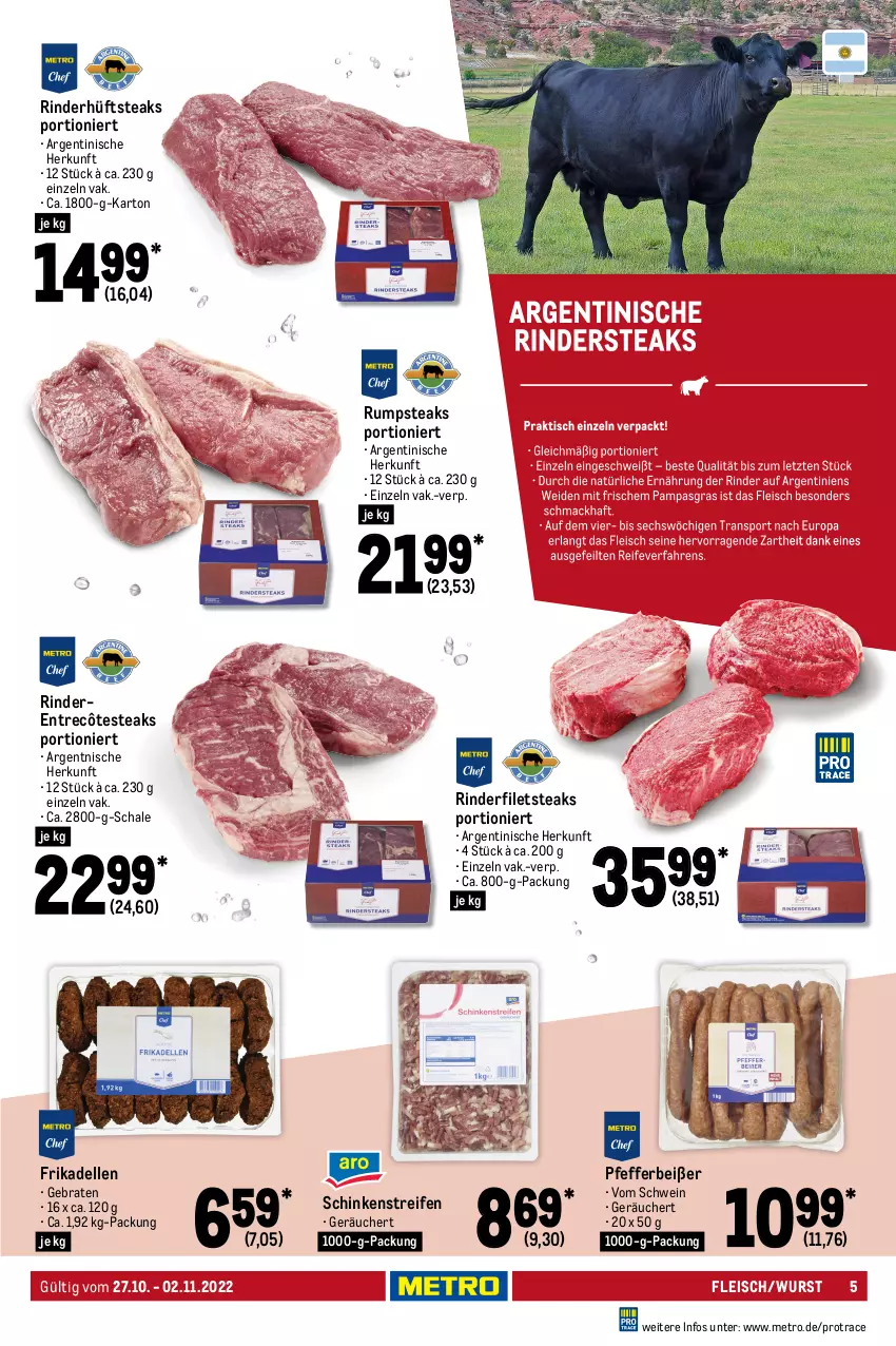 Aktueller Prospekt Metro - Food - von 27.10 bis 02.11.2022 - strona 5 - produkty: beef, braten, dell, eis, elle, entrecôte, erbsen, filet, filets, fleisch, frikadellen, fritteuse, gulasch, hüftsteak, hüftsteaks, lamm, Metro, nuggets, pfeffer, Pfefferbeißer, reifen, reis, rind, rinder, rinderfilet, roastbeef, rum, rumpsteak, Schal, Schale, schinken, schnitzel, schwein, schweine, schweineschnitzel, sim, steak, steakhüfte, steaks, tafelspitz, tender, Ti, top-hit, wein, weine, Wild, Wildschwein, wurst, Yo