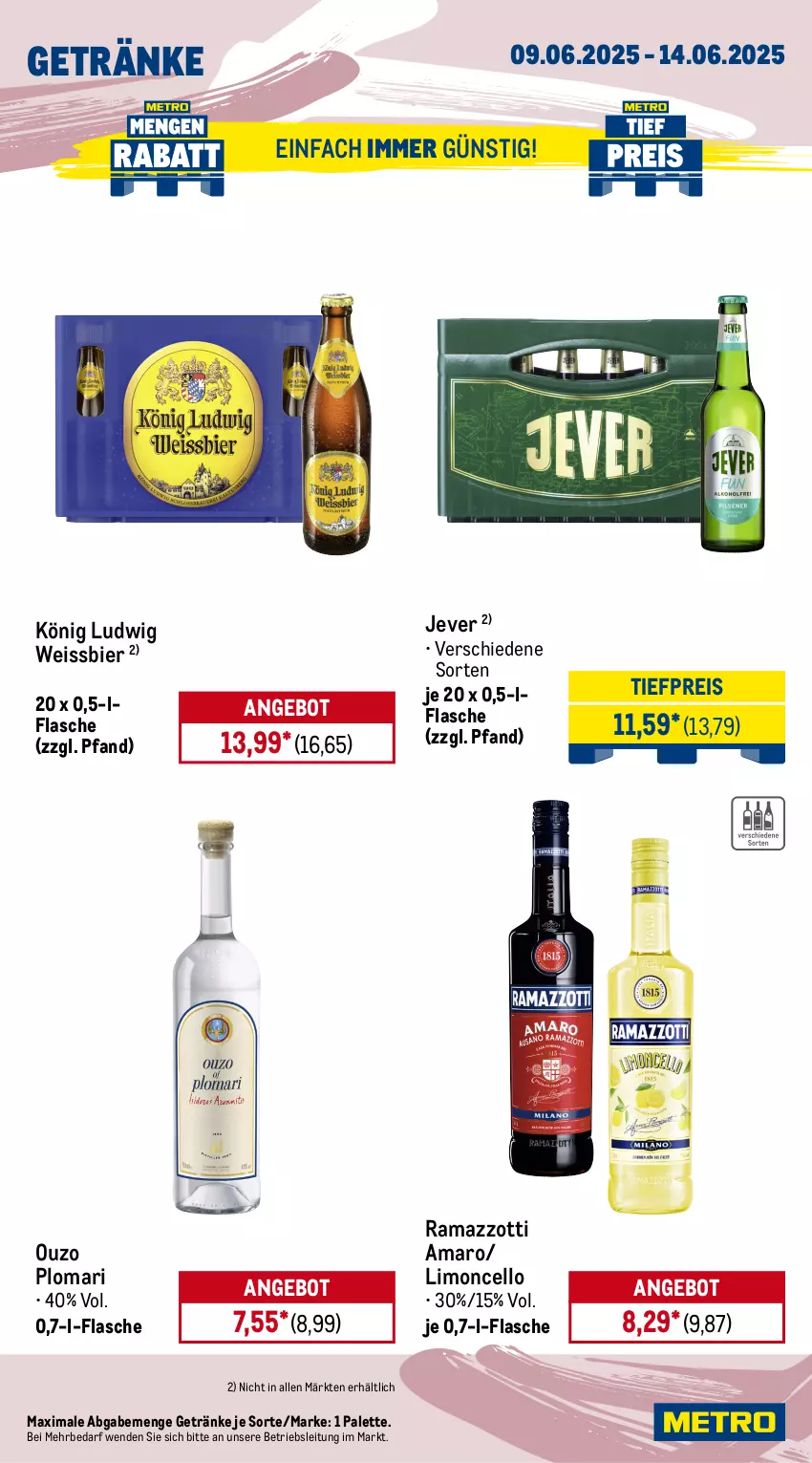 Aktueller Prospekt Metro - Wochen-Angebote - von 09.06 bis 14.06.2025 - strona 13 - produkty: Alwa, amaro, angebot, bier, bohne, classico, dallmayr, eis, espresso, flasche, gerolsteine, gerolsteiner, getränk, getränke, granini, jever, limo, Metro, mineralwasser, ouzo, Palette, rama, ramazzott, ramazzotti, reis, saft, steiner, Ti, tiefpreis, wasser, weissbier, zott